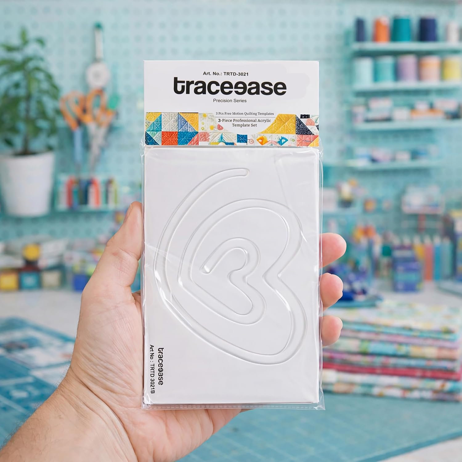 Traceease 3PCS Free Motion Quilting Templates Set, 9 x 6 Inch, 4mm Thick Clear Acrylic Quilting Rulers, FMQ Templates for Domestic Sewing Machine Compatible Ruler of Foot, Heart Swirl Leaf Designs