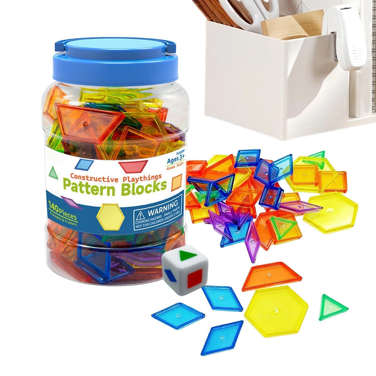 Pattern Blocks - Transparent Educational Toy | Light Panel Math Toys | Clear Geometric Shapes Puzzle Set For Home Preschool Kindergarten Early Learning Geometry Counting Fractions