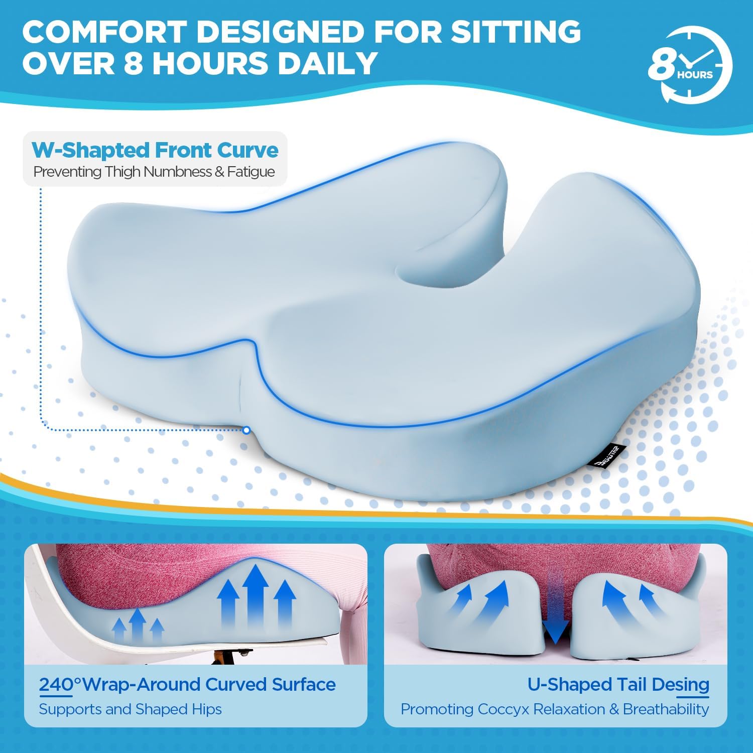 BEAUTRIP Seat Cushion & Lumbar Support Pillow for Office Chair, Car & Wheelchair - Ergonomic Coccyx Cushion for Tailbone, Sciatica & Back Pain Relief - Extra-Dense Charcoal Memory Foam Chair Cushions