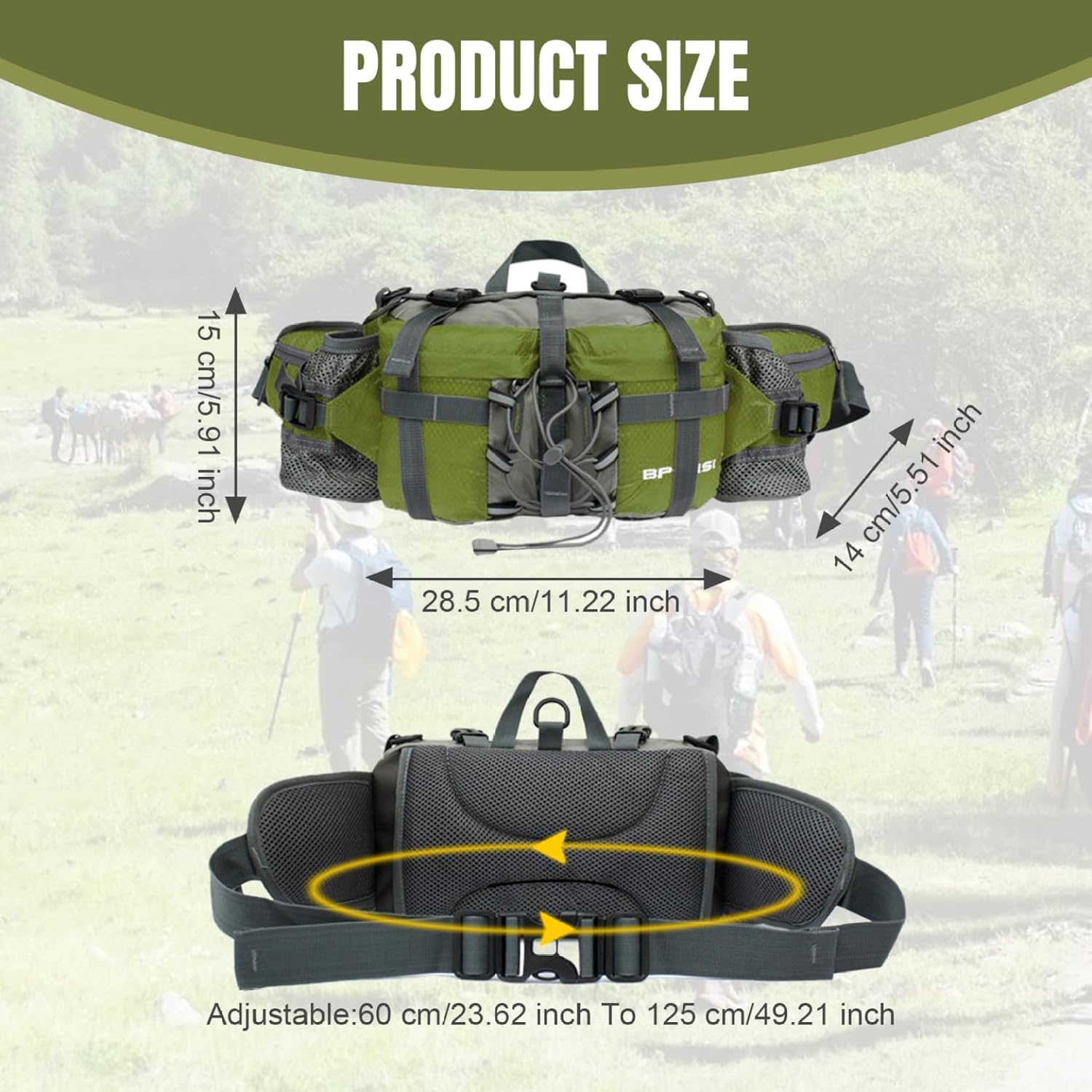 Fanny Pack Waist Bag, Waist Pack with Two Water Bottle Holder, Hiking Fanny, Lumbar Backpack for Running Walking DogWalking Travel Cycling, waterproof bag