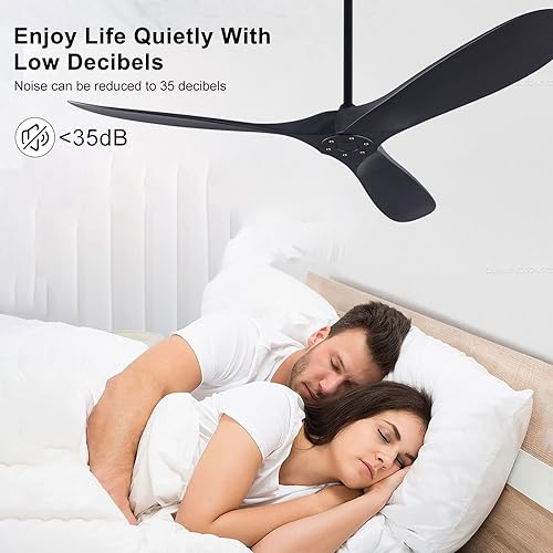 Miniatura 4 de 60 Inch Ceiling Fan without Light and Remote Control, 3 ABS Blade White Ceiling Fan, Quiet 6 Speeds DC Motor Ceiling Fan No Light, Indoor Outdoor