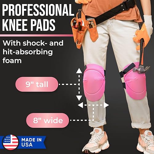 Miniatura 2 de Paclord Rodilleras PRO Roofing Style con 3 niveles de protección, rosa, 1 par, protector de goma de soporte plano y cierres ajustables múltiples,