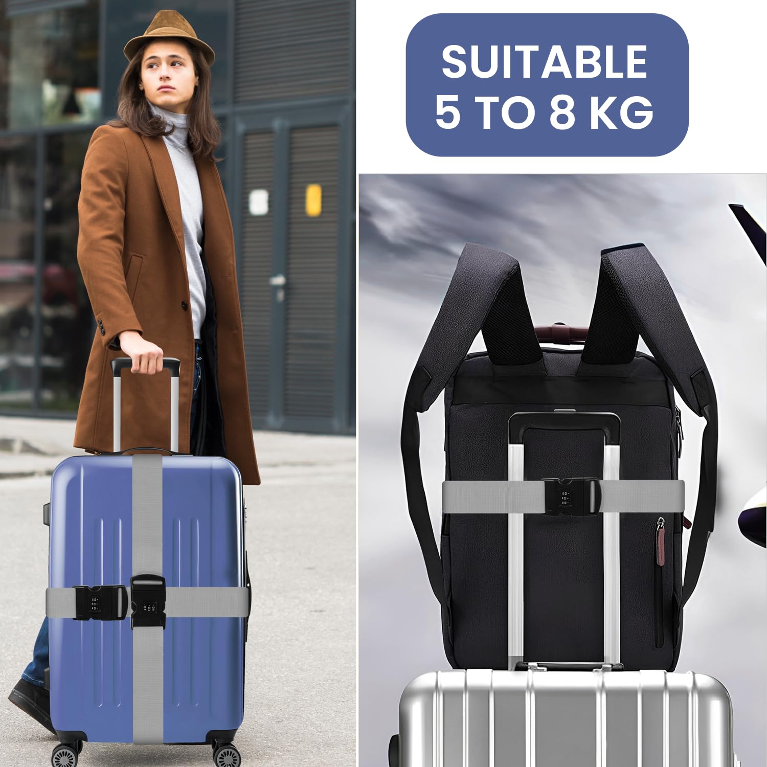 Storite 4 Pack Luggage Strap Belt with Number Lock (Grey) 3
