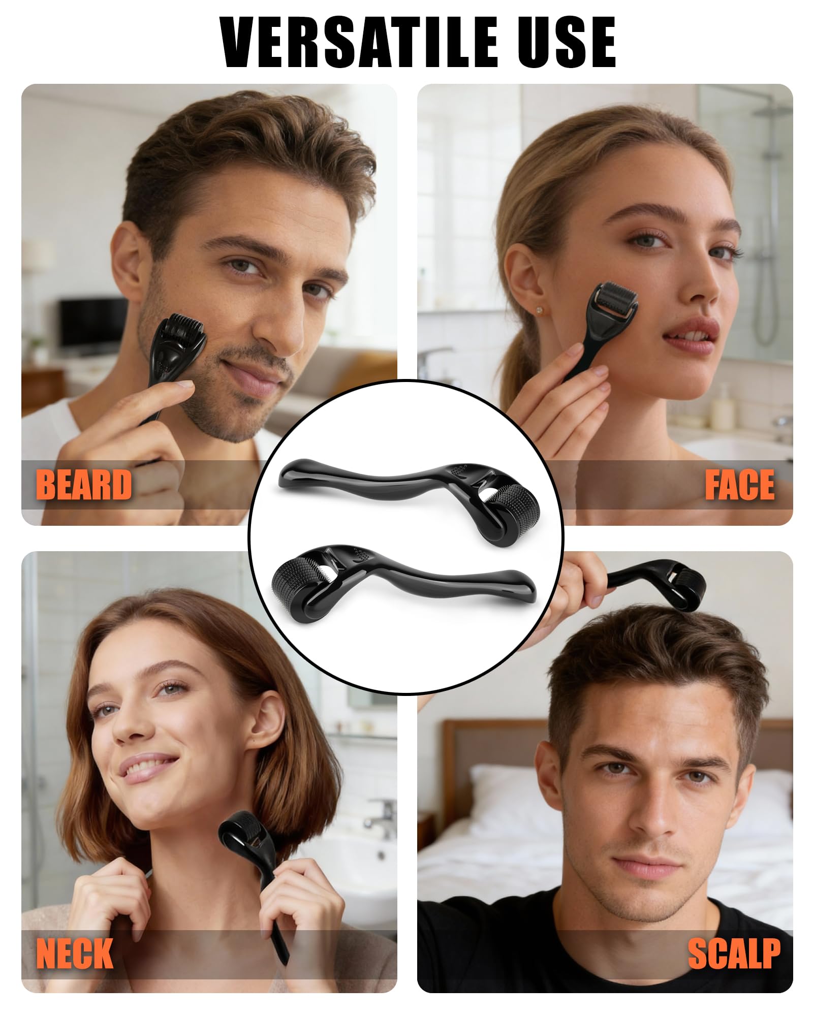 pulire Dermaroller 2 Pezzi, Microneedling Viso 0.5 mm e 1.0 mm con 540 Aghi, Dermaroller Capelli per Viso Cuoio Capelluto e Corpo, Uomini e Donne per Cura della Pelle, dei Capelli e Barba