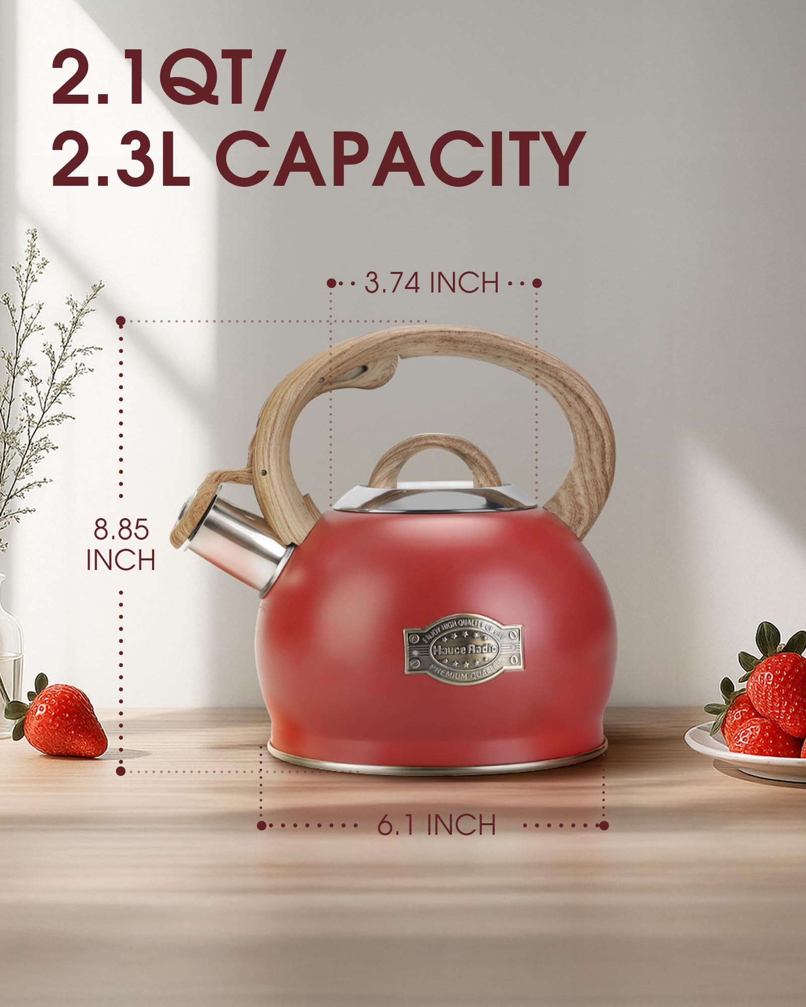 Tetera silbante de 2.0 litros con mango ergonómico y mango ergonómico de grado alimenticio para té, café, rojo leche