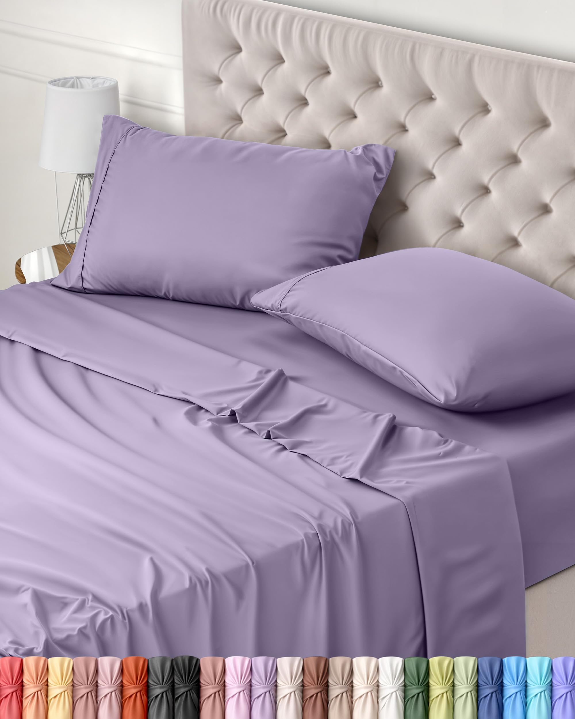 Utopia Bedding - Set Lenzuola Letto Matrimoniali 4 Pezzi 180x200 cm - Spazzolata Poliestre di Microfibra - Oeko-Tex Certificato - Lenzuolo con Angoli, Lenzuolo Piatto e 2 Federe 50x75, Lavanda