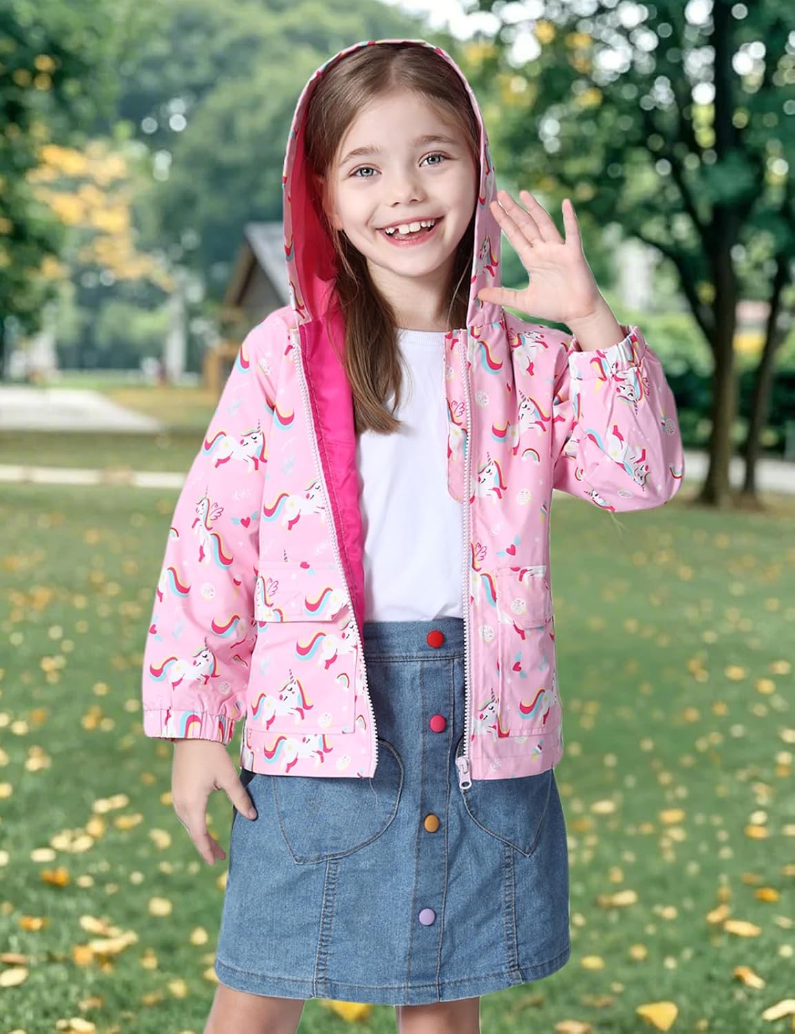 COSLAND Toddler Boys Girls Rain Jacket Waterproof Hooded Raincoat, 2-5T
