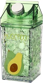 Milk Carton Water Bottles 14 Oz Double Walled Cooling Bottle with Refrigerant Materials Leakproof Clear Milk Carton Container Square Water Bottle for Outdoor Sports Travel Camping (Green)