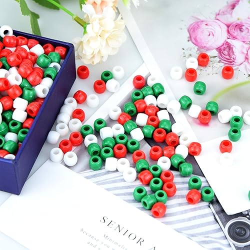 Miniatura 3 de 1000 cuentas de poni de Navidad surtidas de plástico redondas opacas para decoración del hogar, collares, pulseras, aretes, manualidades (rojo,