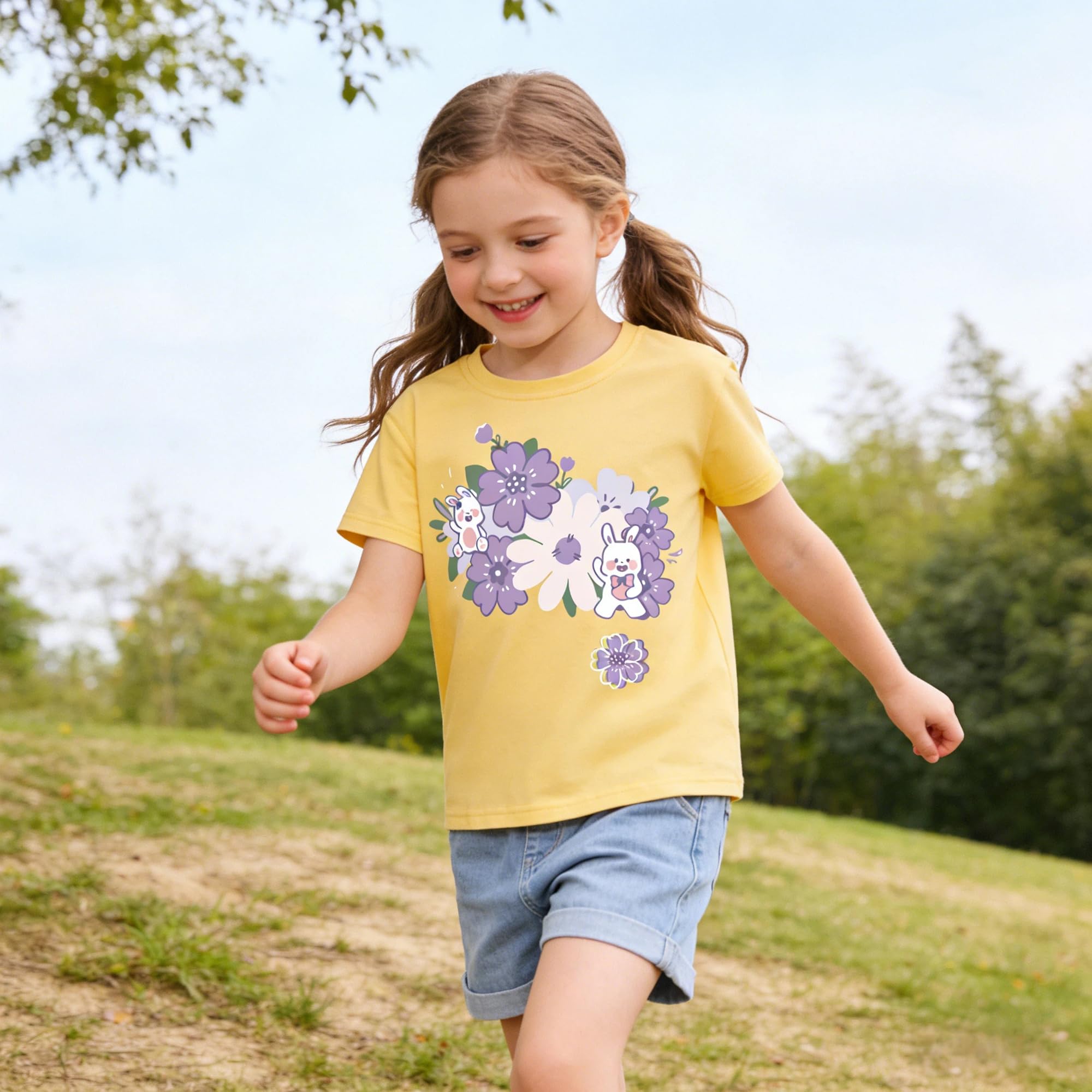 Camisetas de Manga Corta Niñas, Camiseta Algodon para Niña de Verano, Cuello Redondo T-Shirts Moda Informal Tops para Niños 3-8 Años — view 4