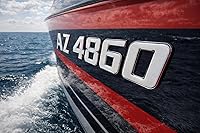 Vista 13 de Números de registro de barco 3D convexos y letras, serie deportiva (centro negro/cromado, 16)