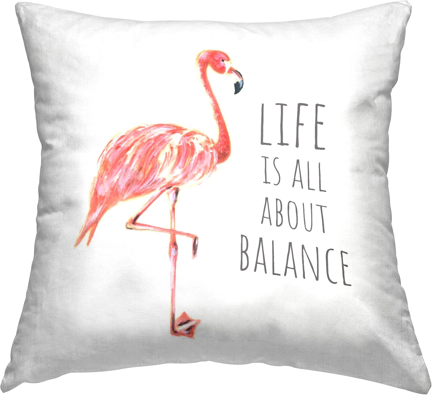 Stupell Industries Life is About Balance Motivational Phrase Pink Flamingo Design by Reesa Qualia Pillow, 18 x 18, White