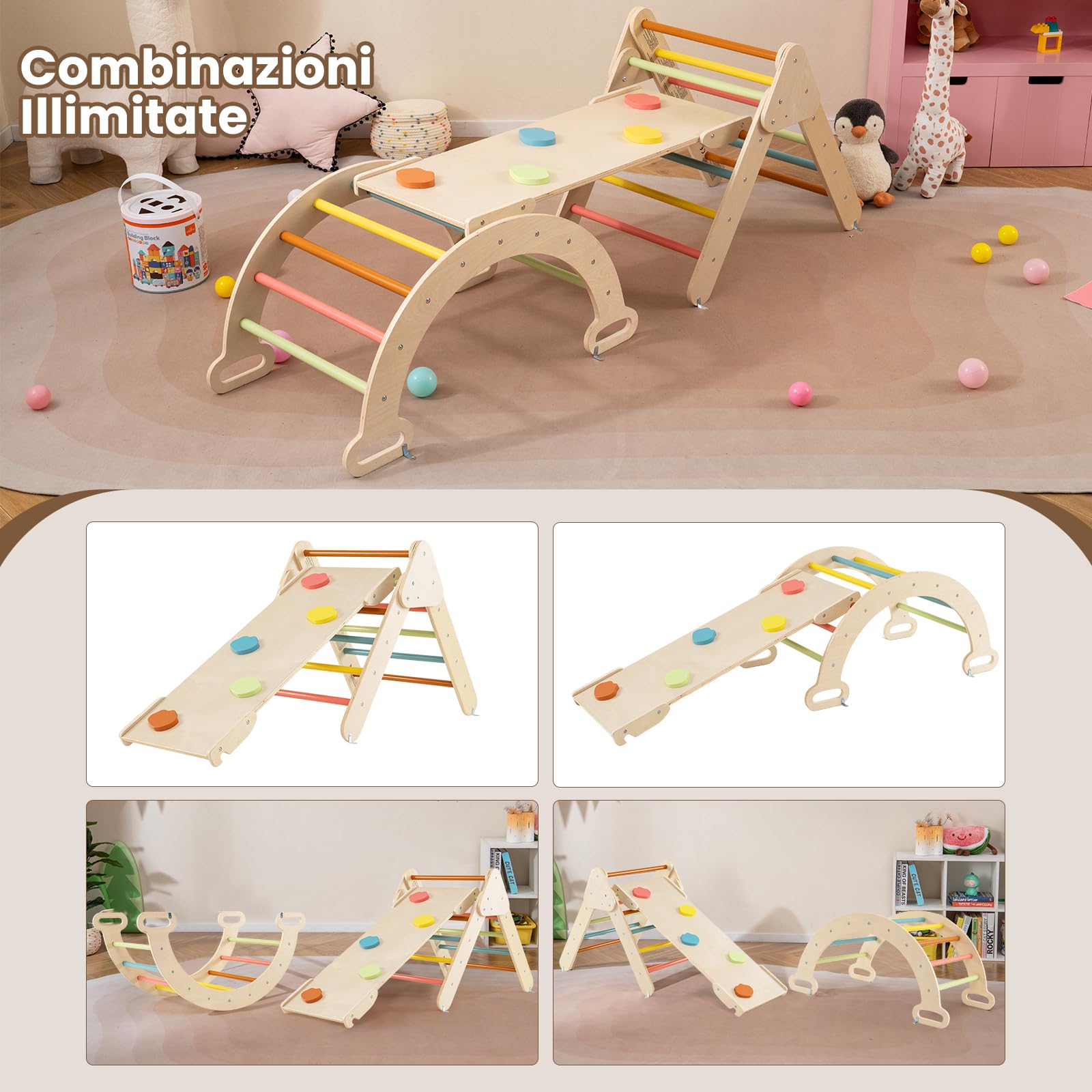 RELAX4LIFE Triangolo da Arrampicata con Scivolo per Bambini (Macaron)