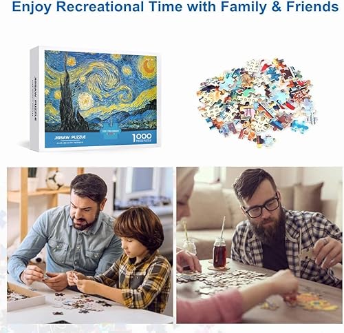 Miniatura 6 de Rompecabezas de 1000 piezas para adultos, noche estrellada por Vincent Van Gogh de 27.56 x 19.69 pulgadas, rompecabezas para adultos, juguete