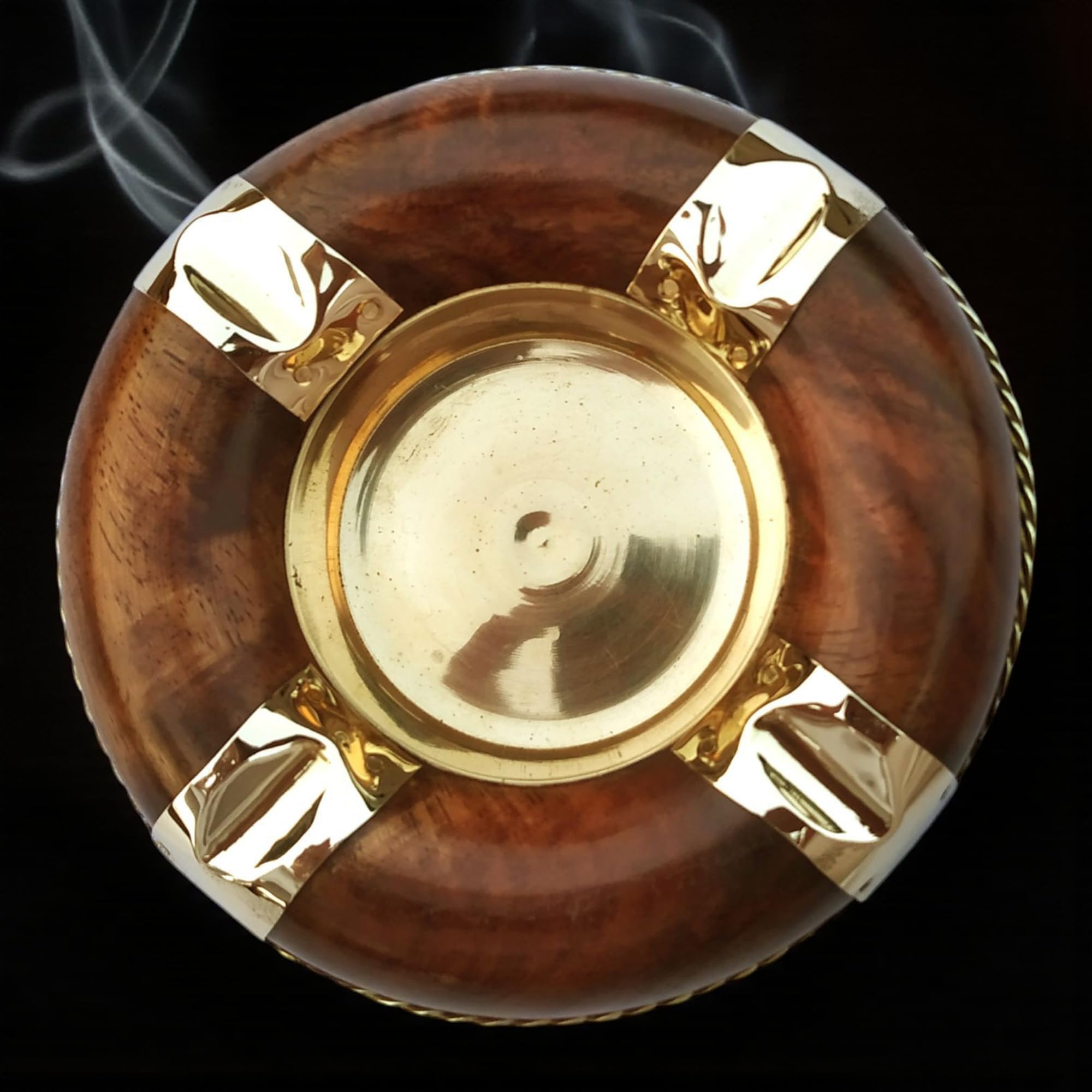 Sheesham Wood Ashtray with Brass Inlay – 6x6x1.75 Inch Vintage Handmade Wooden Cigar & Cigarette Ash Tray for Home, Bar, Office, Smoking Room Decor – Classic Round Smokers Gift-image-37