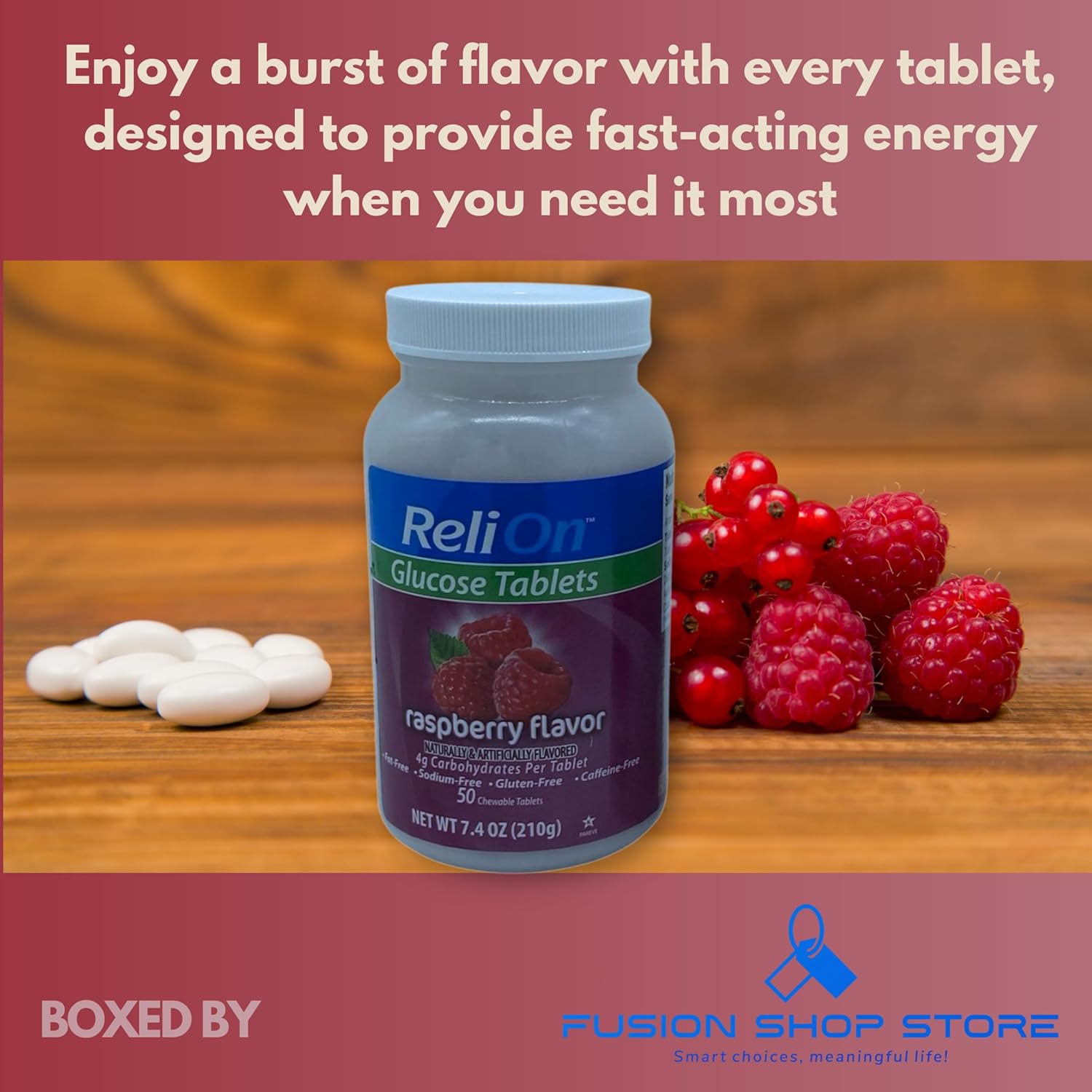 Glucose Tablets Raspberry Flavor, 50 ct (Pack of 2), Boxed by Fusion Shop Store