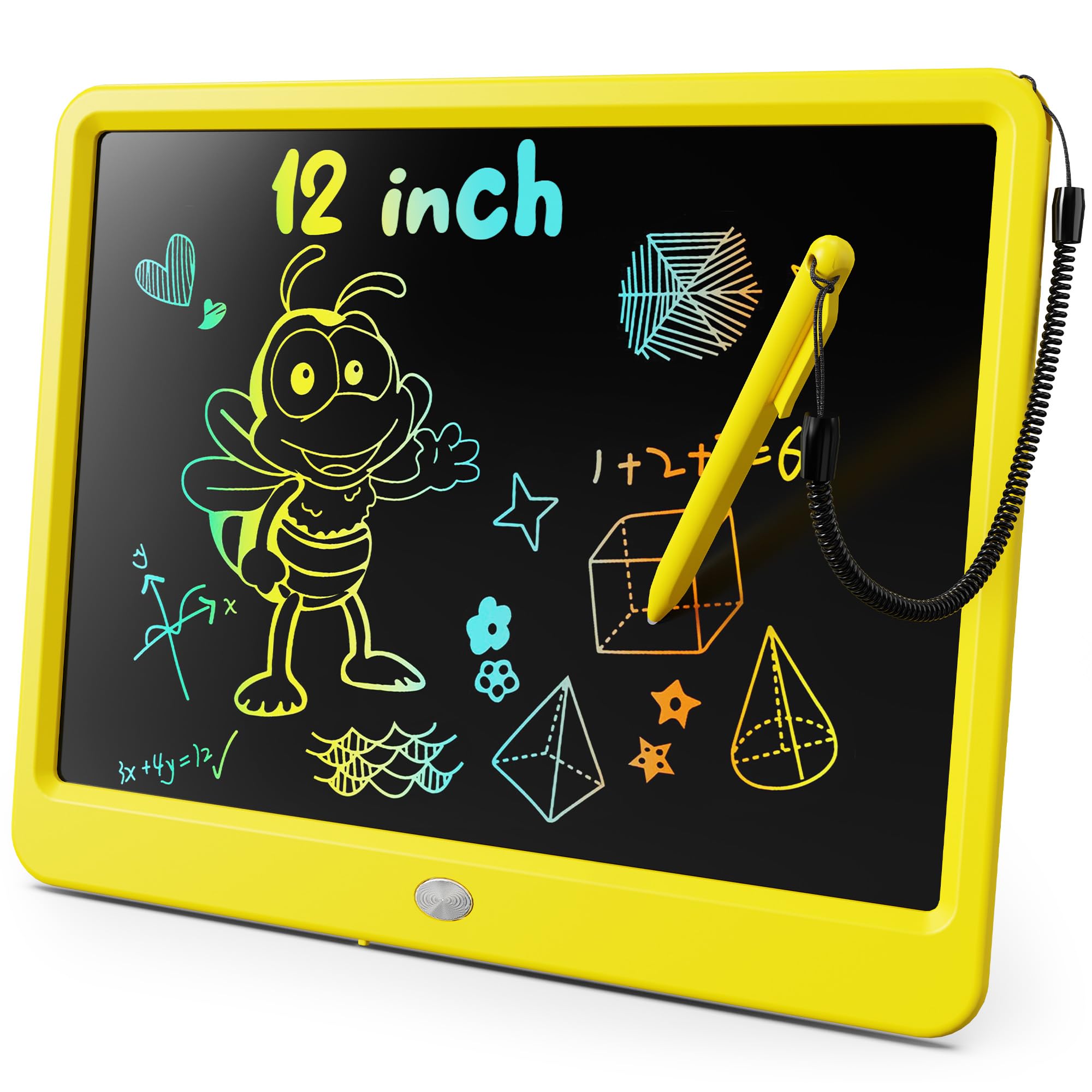 KOKODI LCD Writing Tablet, 12 Inch Colorful Toddler Doodle Board Drawing Tablet, Erasable Reusable Electronic Drawing Pads, Educational and Learning Toy for 3-6 Years Old Boy and Girls(Yellow)