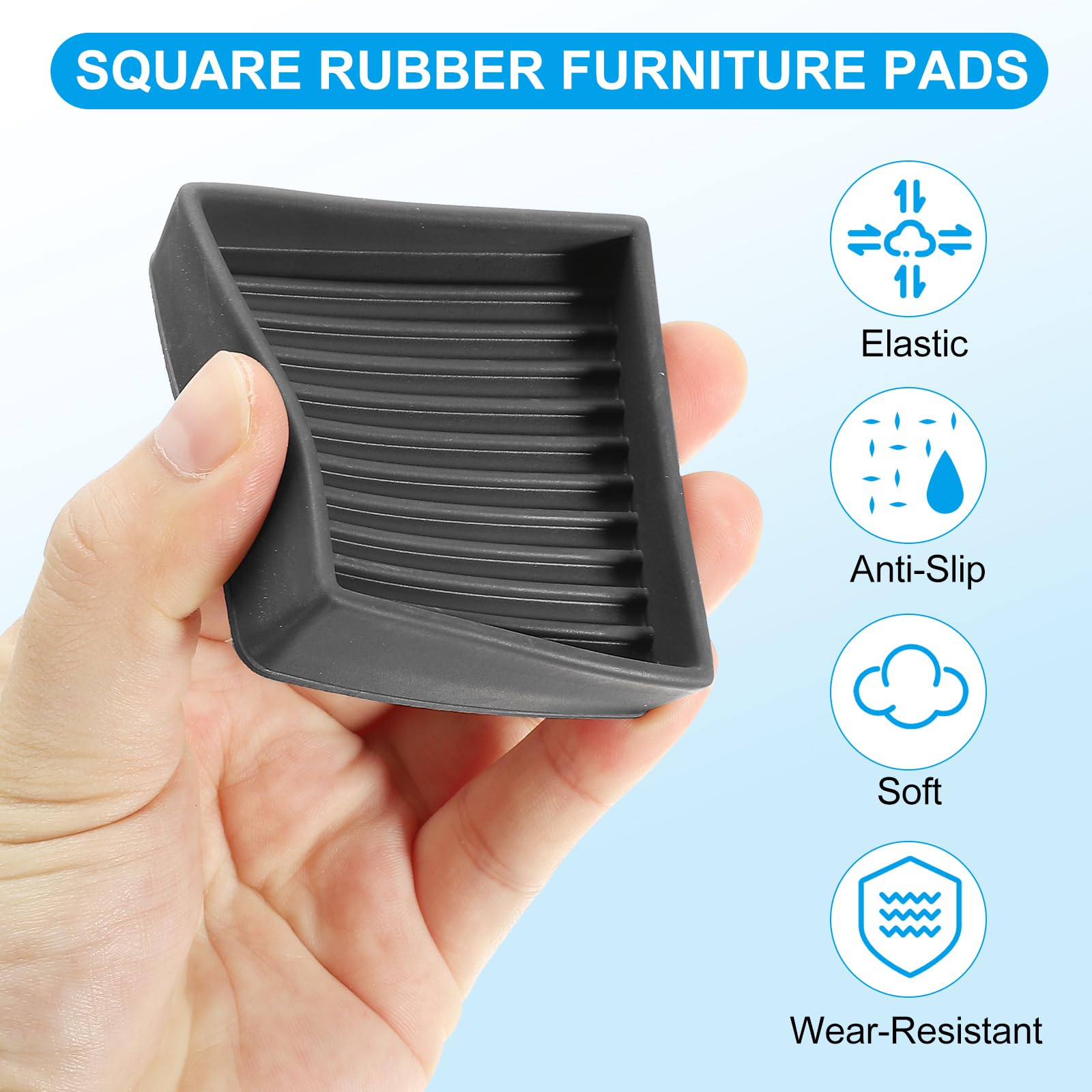 PATIKIL 2"x2" Square Rubber Furniture Pads, 4 Pack Non Slip Caster Cups Anti Skid Floor Protectors for Furniture Feet Bed Couch Chair Table Stopper, Black - Image 3