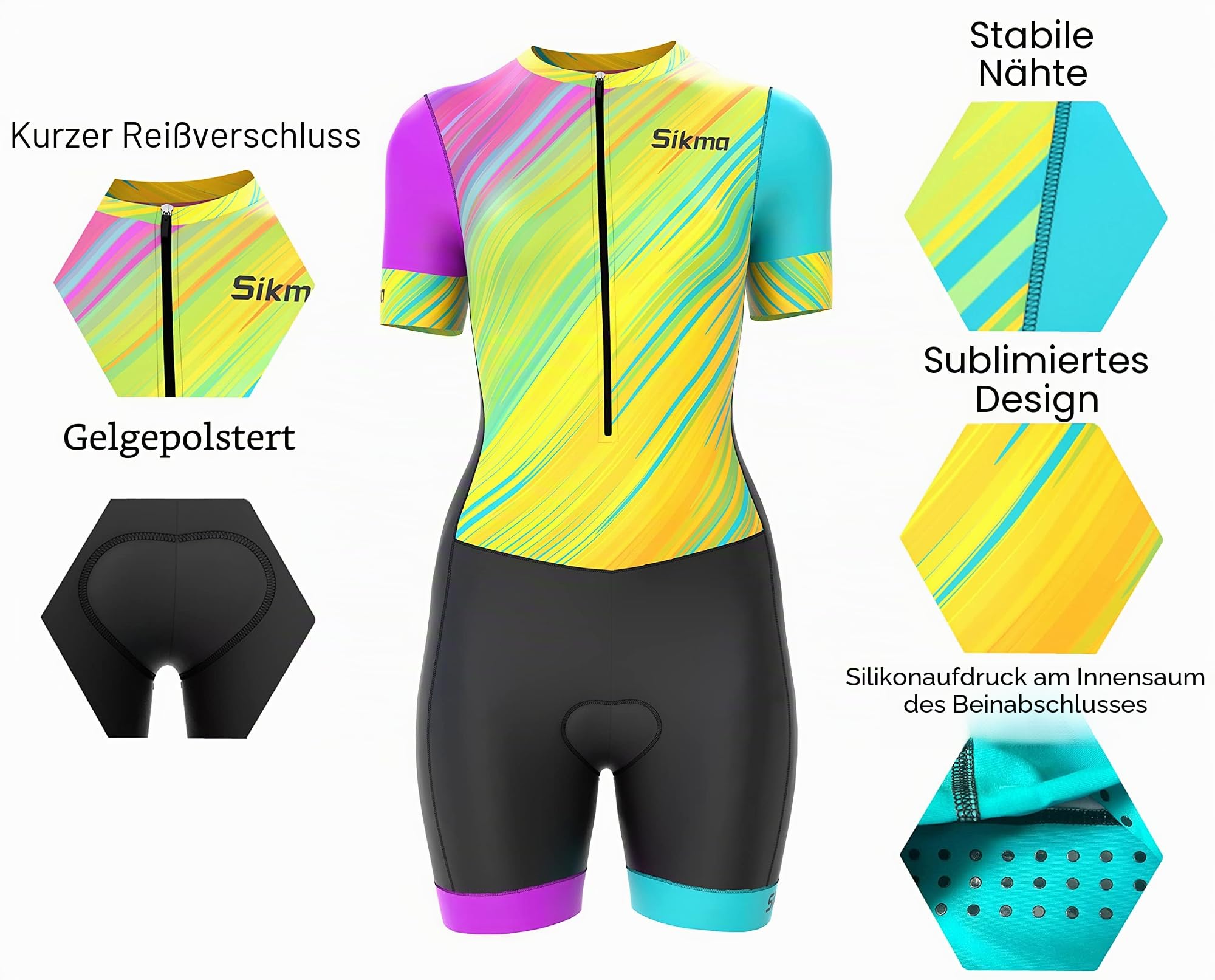 Ladies Cycling Skinsuit Women Padded One Piece Trisuit Bike Short Sublimated Design