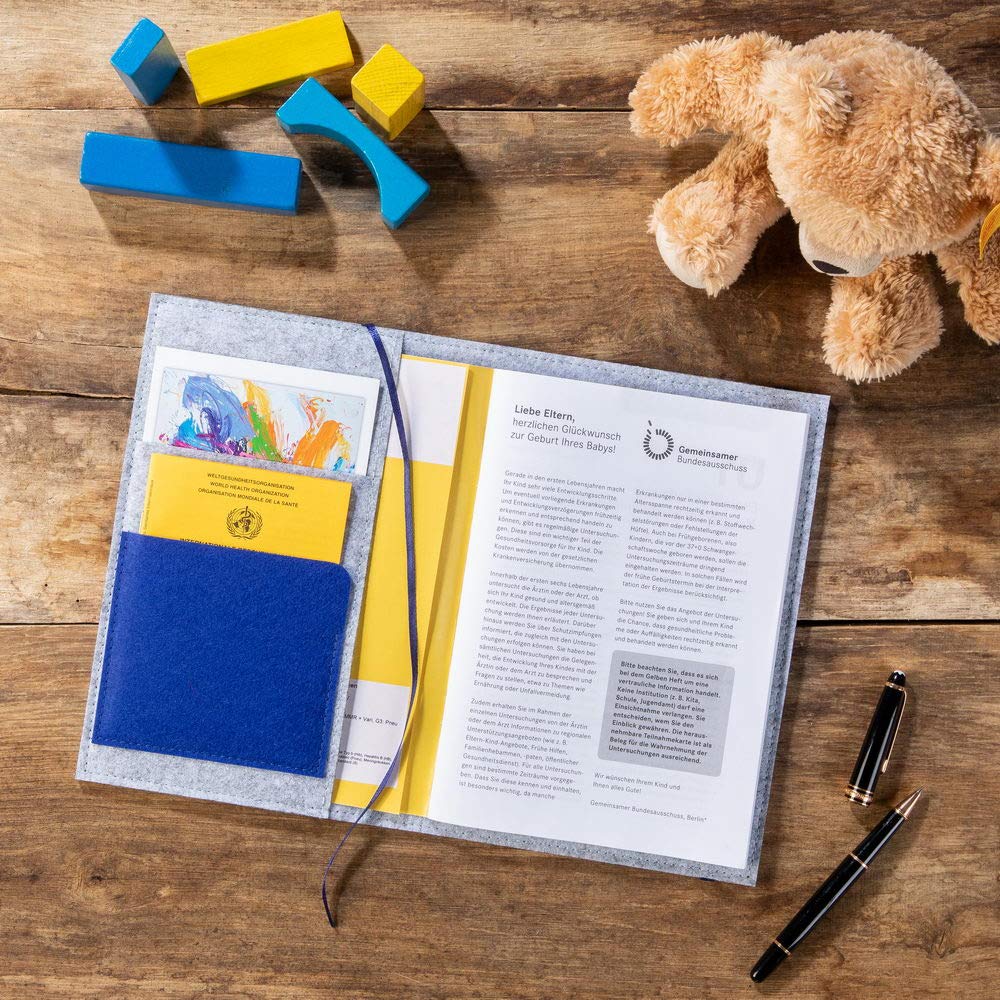 Luxdag Pochette Carnet De Santé Bébé En Feutre - Bande Élastique, Marque-Page, Broderie Au Choix - Cadeau Naissance