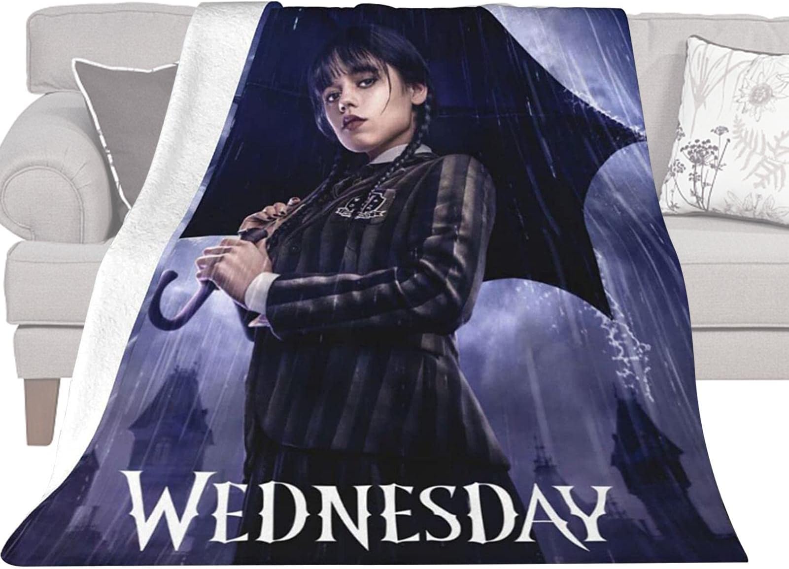 Wednesdays Addams Fluffy Blanket | Wednesdays Addams Wall Art | Wednesdays Addams Merchandise | 100x150cm Flannel Fleece Blanket | Addams Familys Theme Throw Blanket | Wednesdays Addams Blankets