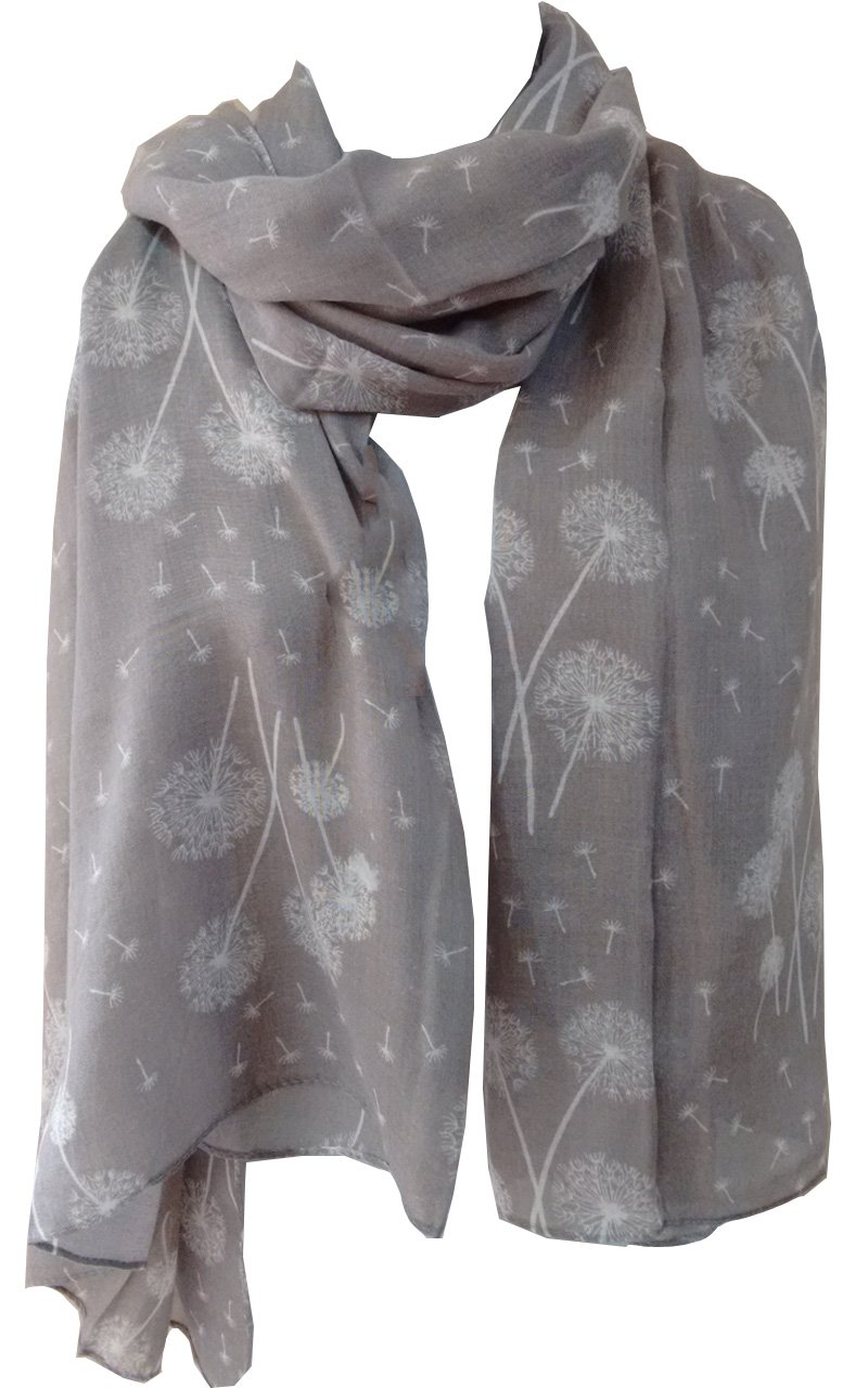 Glamlondon Women's Grey Dandelion Scarf Scatter Dandelions Flower Print Fashion Classy Big Wrap (Grey)