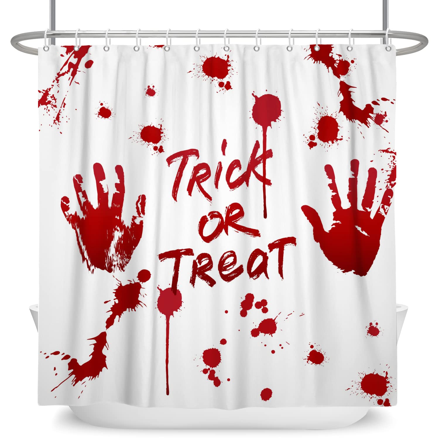SDOTPMT 120x180cm Trick or Treat Shower Curtain Creepy Horror House Bloody Handprint White Bath Curtain Halloween Themed Bathtub Curtain for Bathroom Decor Polyester with Hooks - Image 4