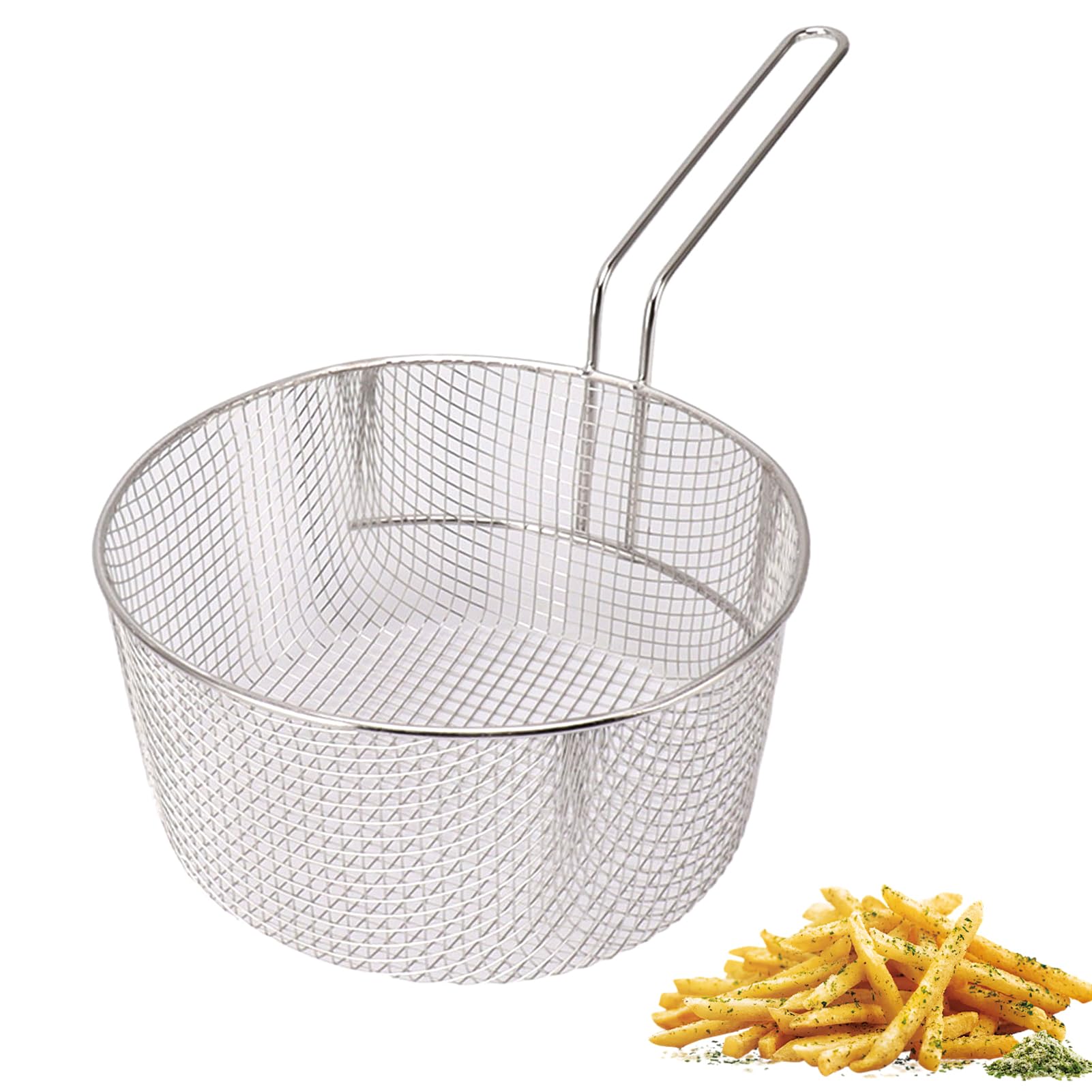 Cestello per Friggere in Pentola, Pentola Cestello in Rete Rotondo Acciaio Inox Frittura con Manico per Padella Patatine Fritte, 23 Cm