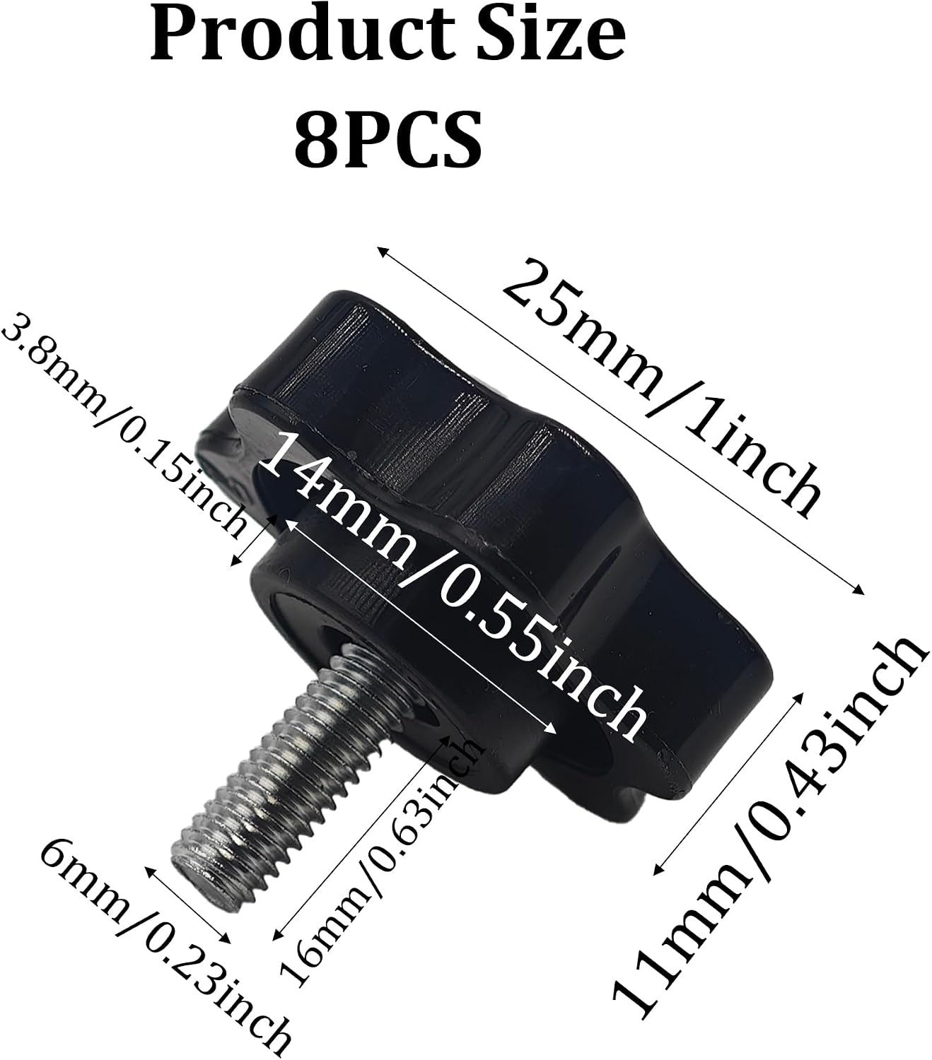 8PCS M6 x 16mm Male Thread Black Plastic Star Clamping Knobs, Hex Shaped Hand Tightening Knob Handle for Umbrella Base Machinery Electronic Furniture Replacement Screw