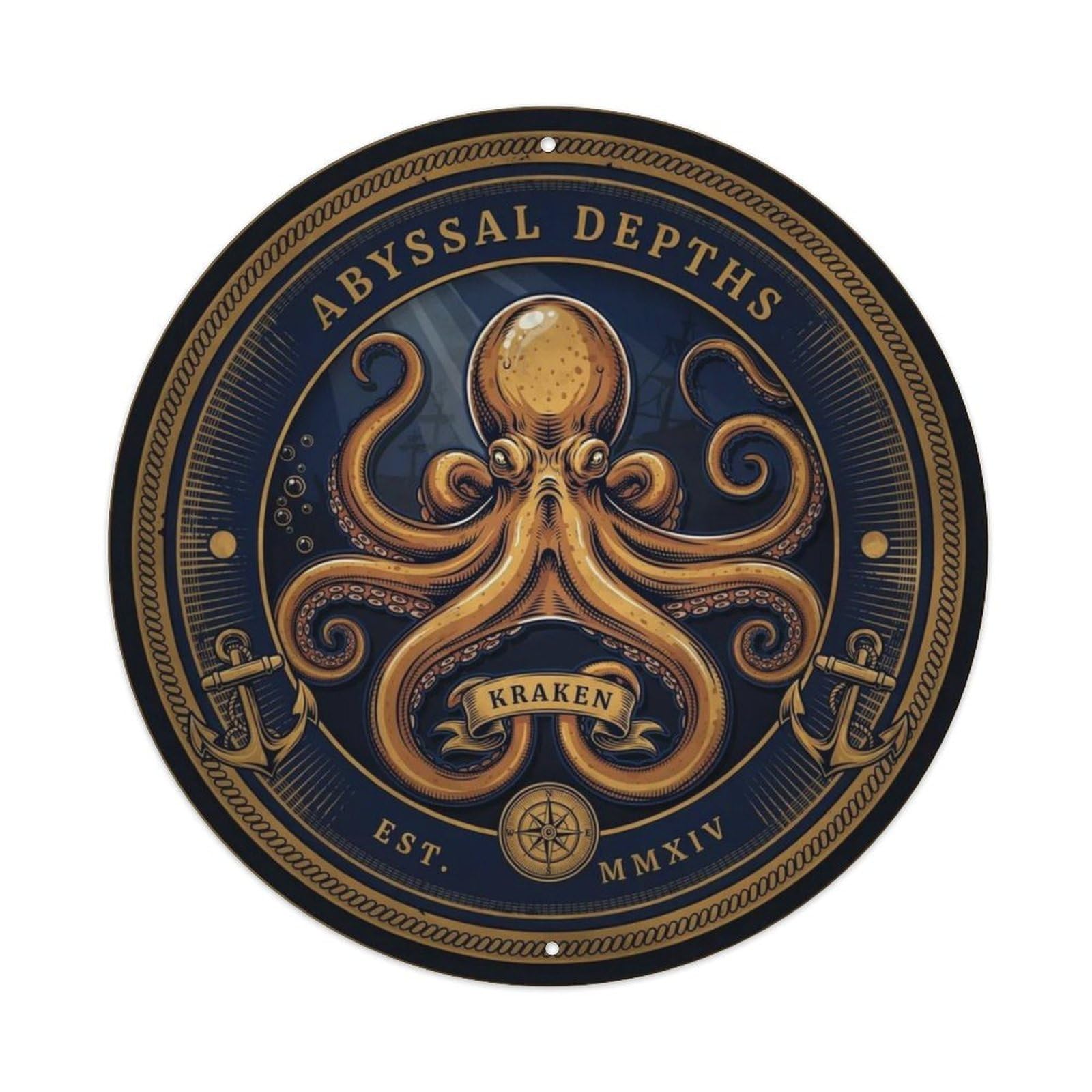 Vintage Octopus Deep Sea Metal Tin Sign Plaque