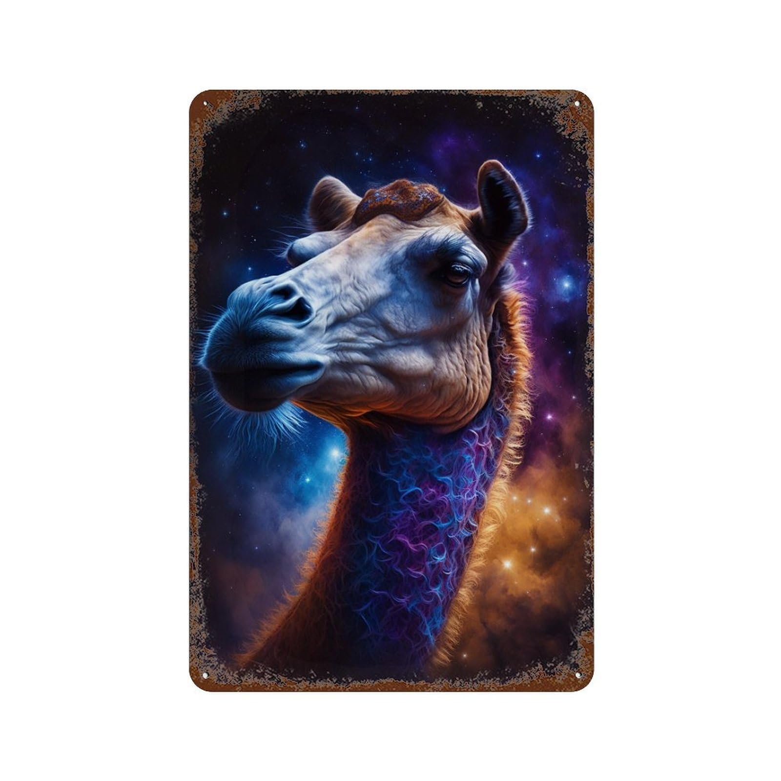 Cosmic Camel Portrait-3 Distressed Metal Wall Sign 11.8"x7.9", Shabby Chic Decor for Garage, Pub Or Kitchen