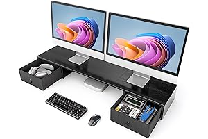 HUANOU Dual Monitor Stand with Drawers