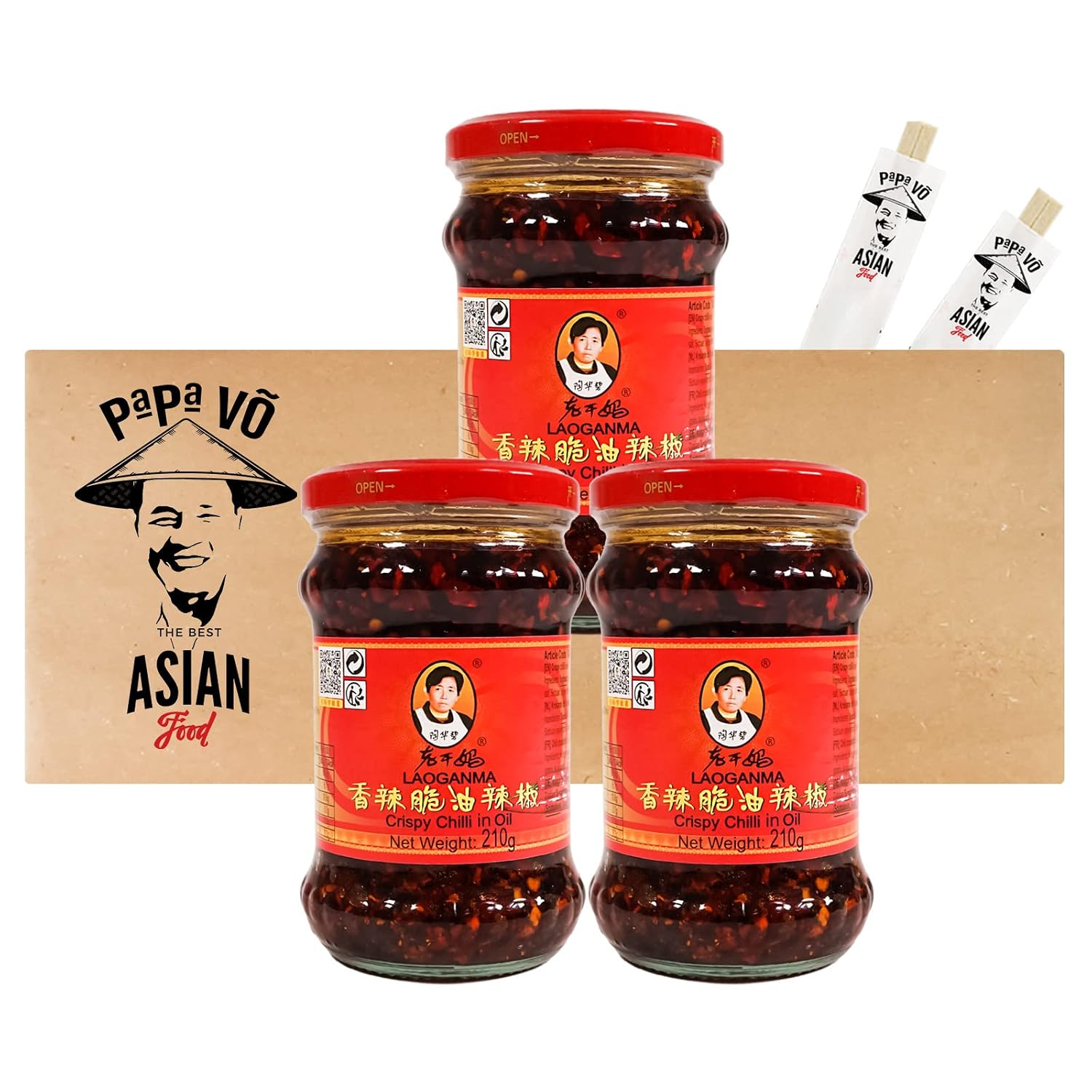 3 Pack 3 x 210 g Lao Gan Ma Crispy Chilli in Oil Papa Vo