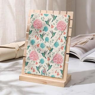 Goujuumlncy Necklace Display Stand Retro Teal Pink Floral Hummingbirds Detachable Necklace Holder Jewelry Display Storage, Watercolor Flowers Wooden Jewelry Organizer for Selling 7x3x9in