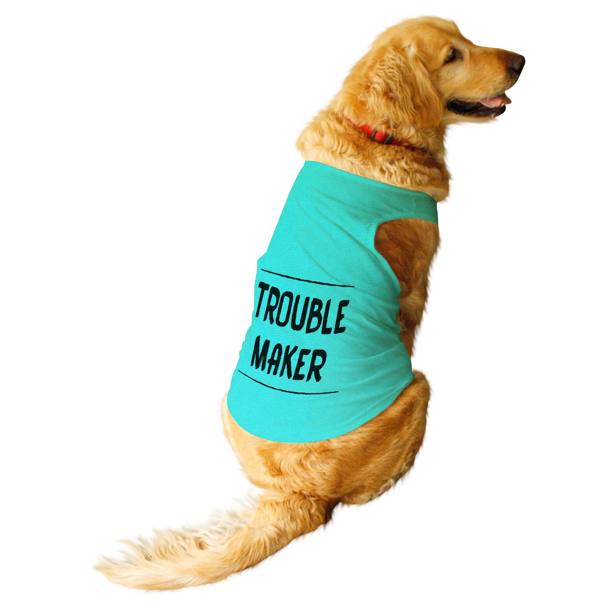 Ruse Summer Dog T-Shirt Troublemaker Printed Pets Round Neck Sleeveless Vest Tank/Tees/Apparel/Clothes for Dogs Aqua Green/Medium (Chubby Pugs, Beagle etc.) (B08WHR3Z7T) Amazon Price History, Amazon Price Tracker