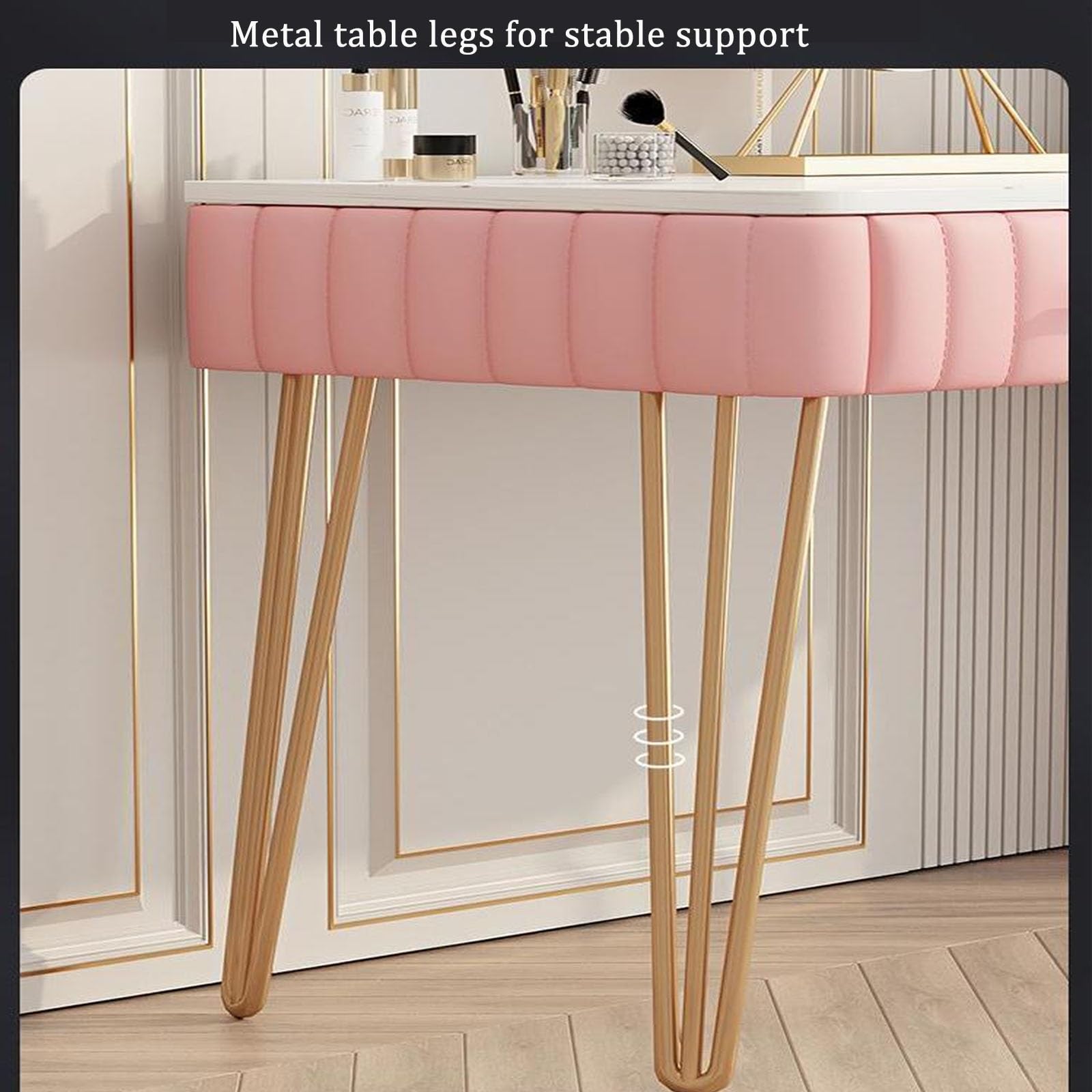 Elegante set da toeletta con 2 grandi cassetti e robusta postazione trucco per donne e ragazze, gambe in metallo e specchio, decorazione per camera da letto