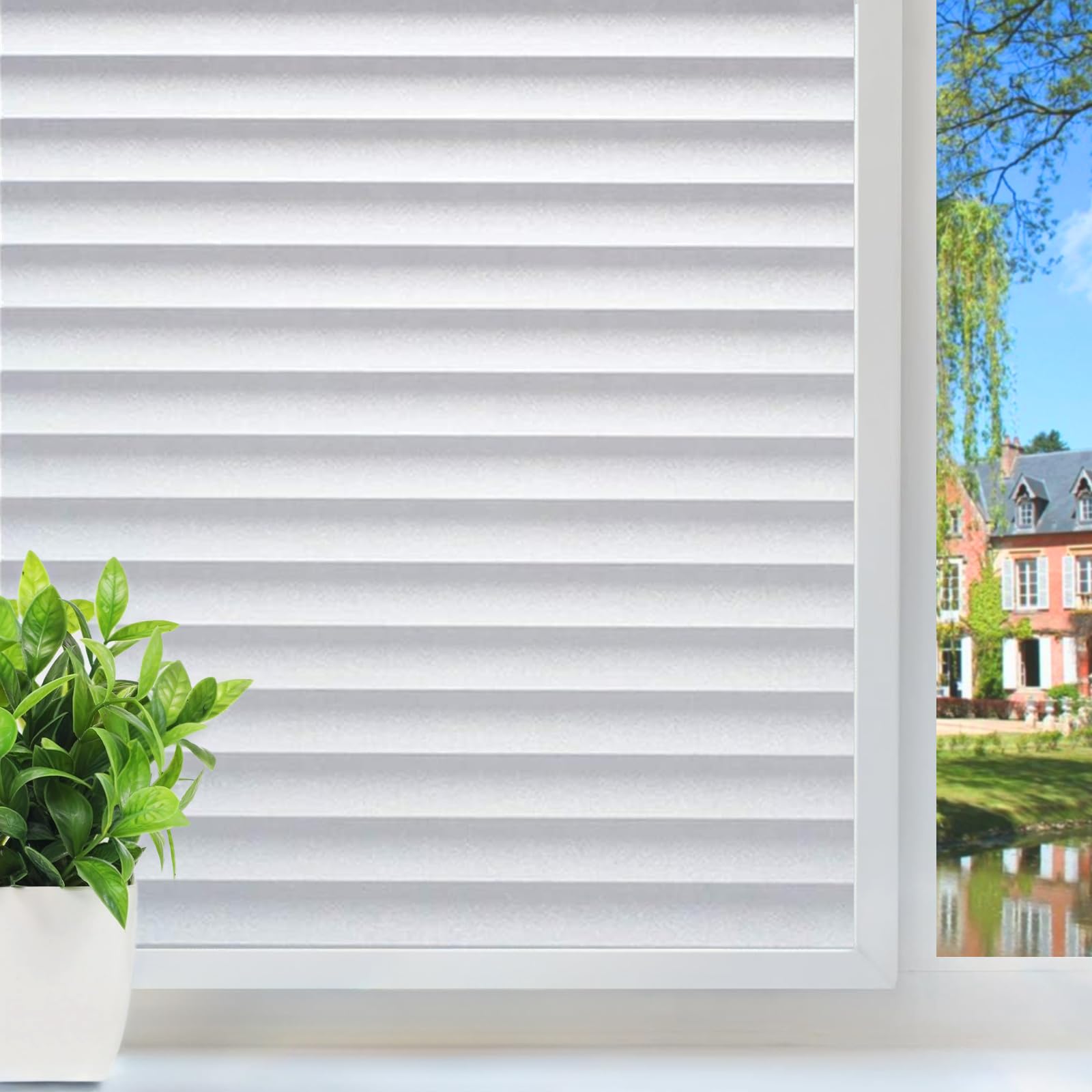 DUOFIRE Vinilo para Ventana de Privacidad Vinilo de Ventana Persianas Decorativa del Película de Ventana Autoadhesiva Sin Pegamento Película para Vidrio Anti-UV (90cm X 300cm, DP040)…