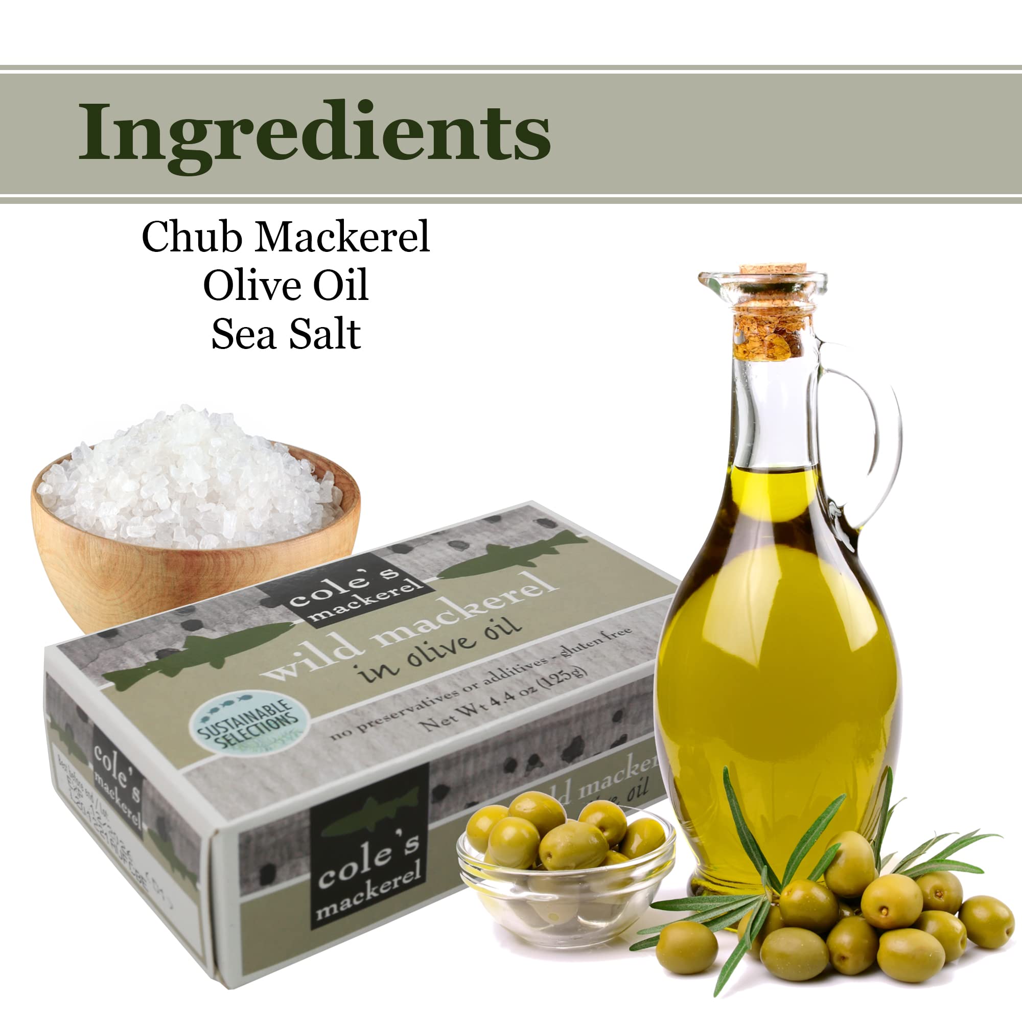 Cole's Pack of 5 Wild Mackerel in Olive Oil - Canned & Jarred Seafood, Skinless, Boneless, Small Atlantic Mackerel Fish, Preservative & Gluten Free