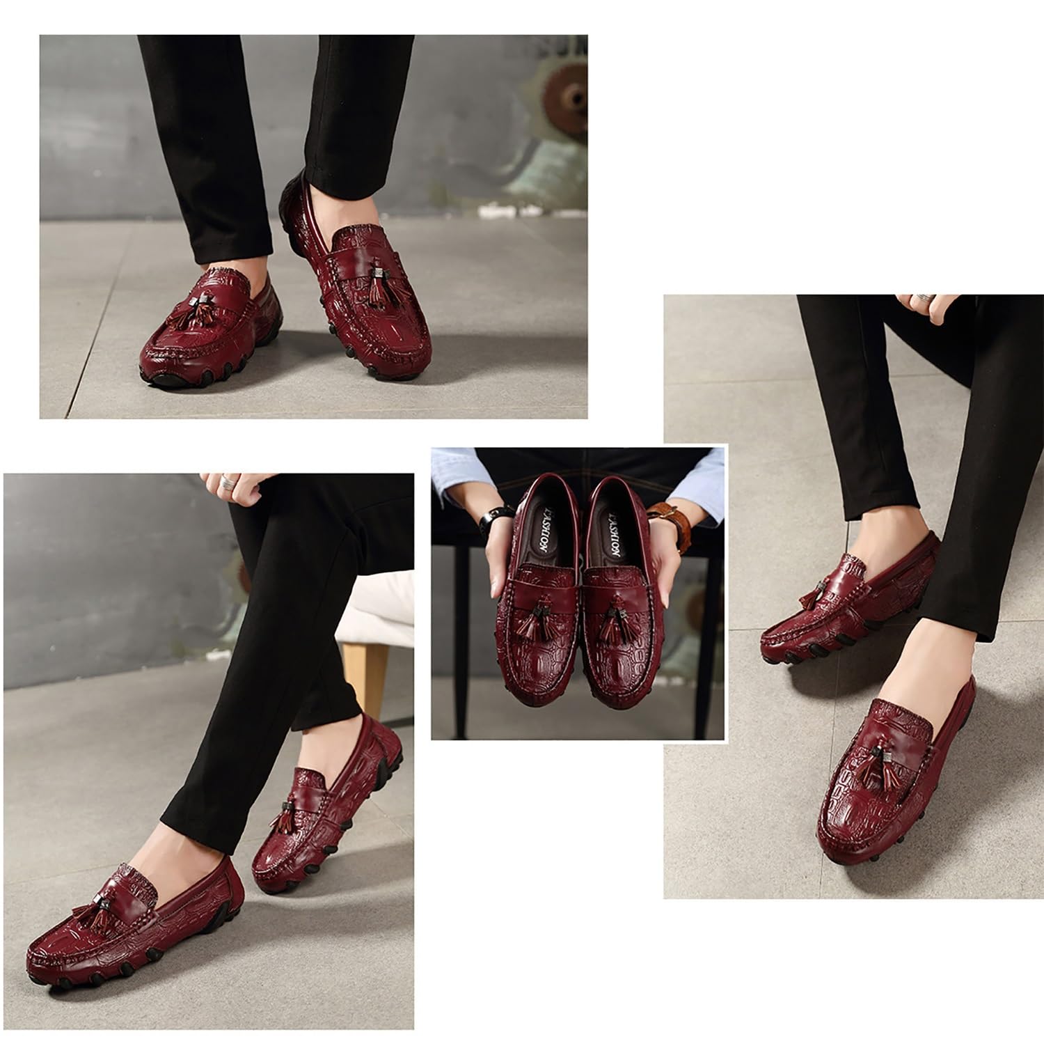 Hombre Mocasines con Borlas Sin Cordones - Cuero Sintético Conducción Casual Zapatos Confort con Plantilla Cojín for Uso Diario Negro Marrón Rojo