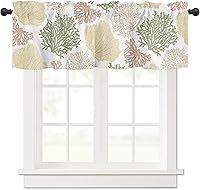 Vista 38 de Cenefa de amarre para ventanas, cortinas náuticas costeras de coral oceánico, cenefas con bolsillo para barra, tratamientos para ventanas