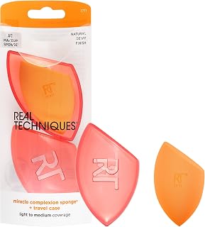 Real Techniques Miracle Complexion Sponge + Travel Case - Latex-Free Blender for Dewy Foundation, Streak-Free Makeup Application
