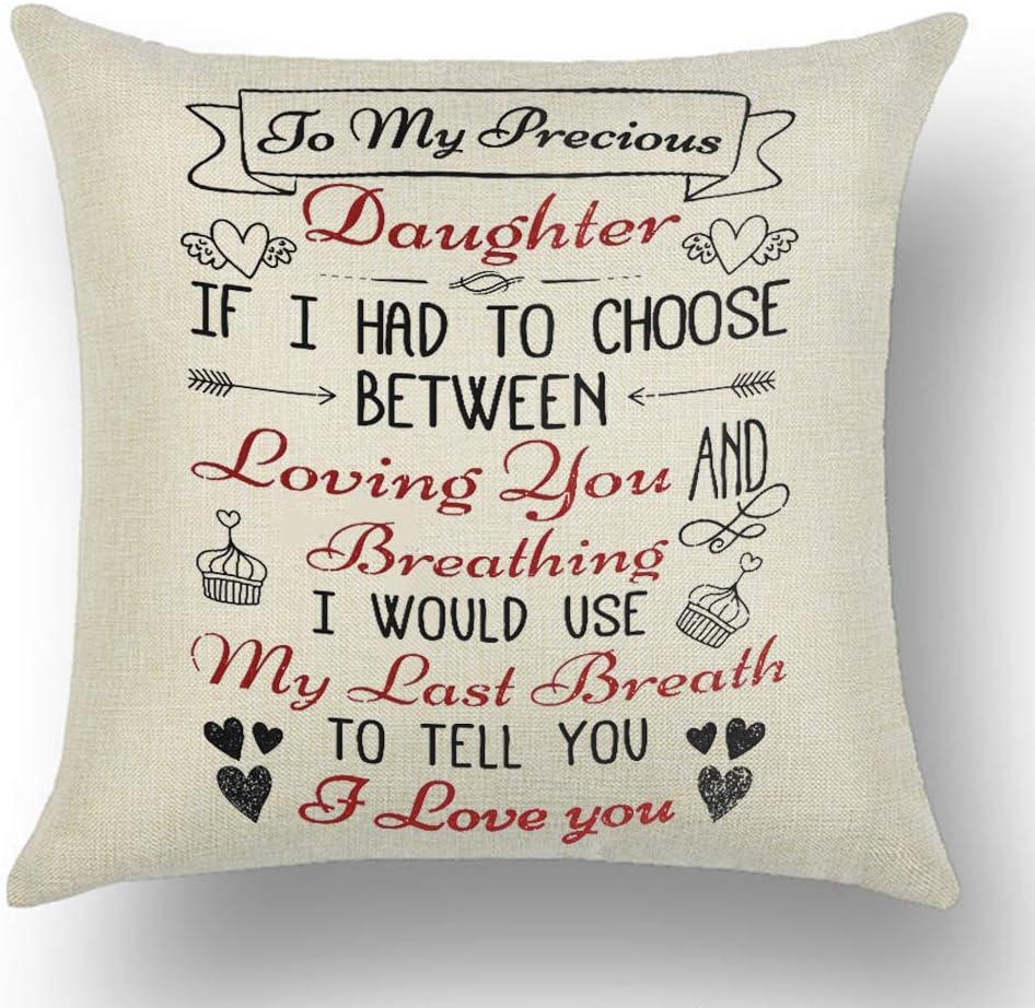 WePurchase For Daughter If I Had To Choose Between Loving You And Breathing I Love You Quote Heart Shape Cotton Linen Decorative Home Sofa Living Room Throw Pillow Case Cushion Cover Square 18x18 Inch