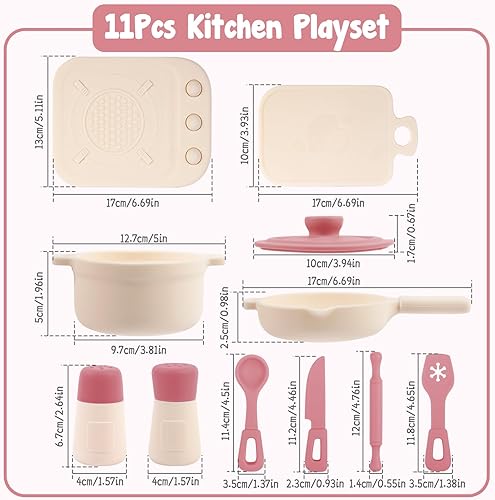 Miniatura 8 de TYRY.HU Juego de accesorios de cocina, 11 piezas de silicona sin BPA, juegos de comida para jugar, juego de cocina, ollas y sartenes, juguetes de
