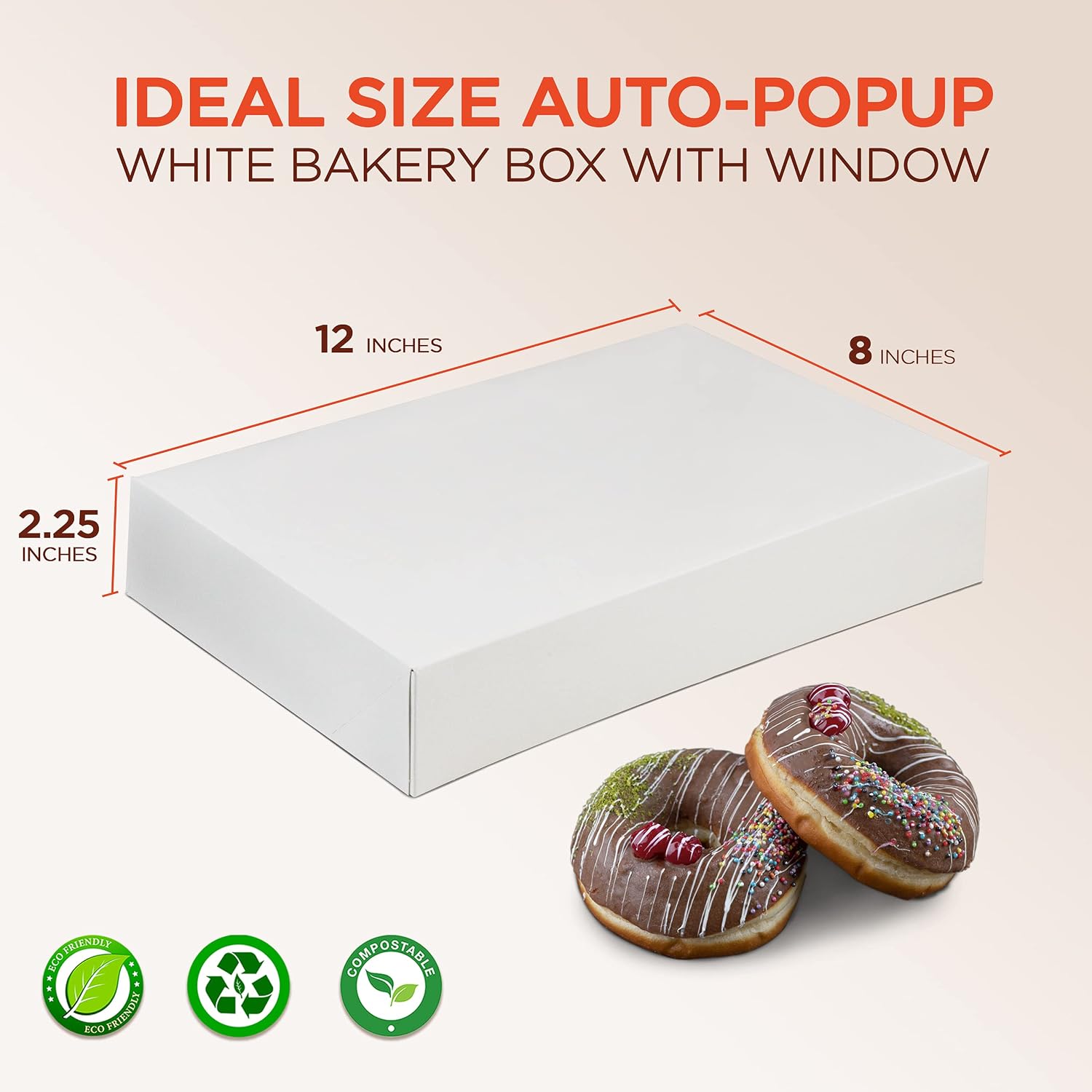 Fit Meal Prep 25 Pack 12x8x2.25'' White Bakery Box - Holds 6 Donuts, Auto-Popup Cardboard Gift Packaging and Baking Containers, Cookies, Brownies, Pastry and Bread Boxes