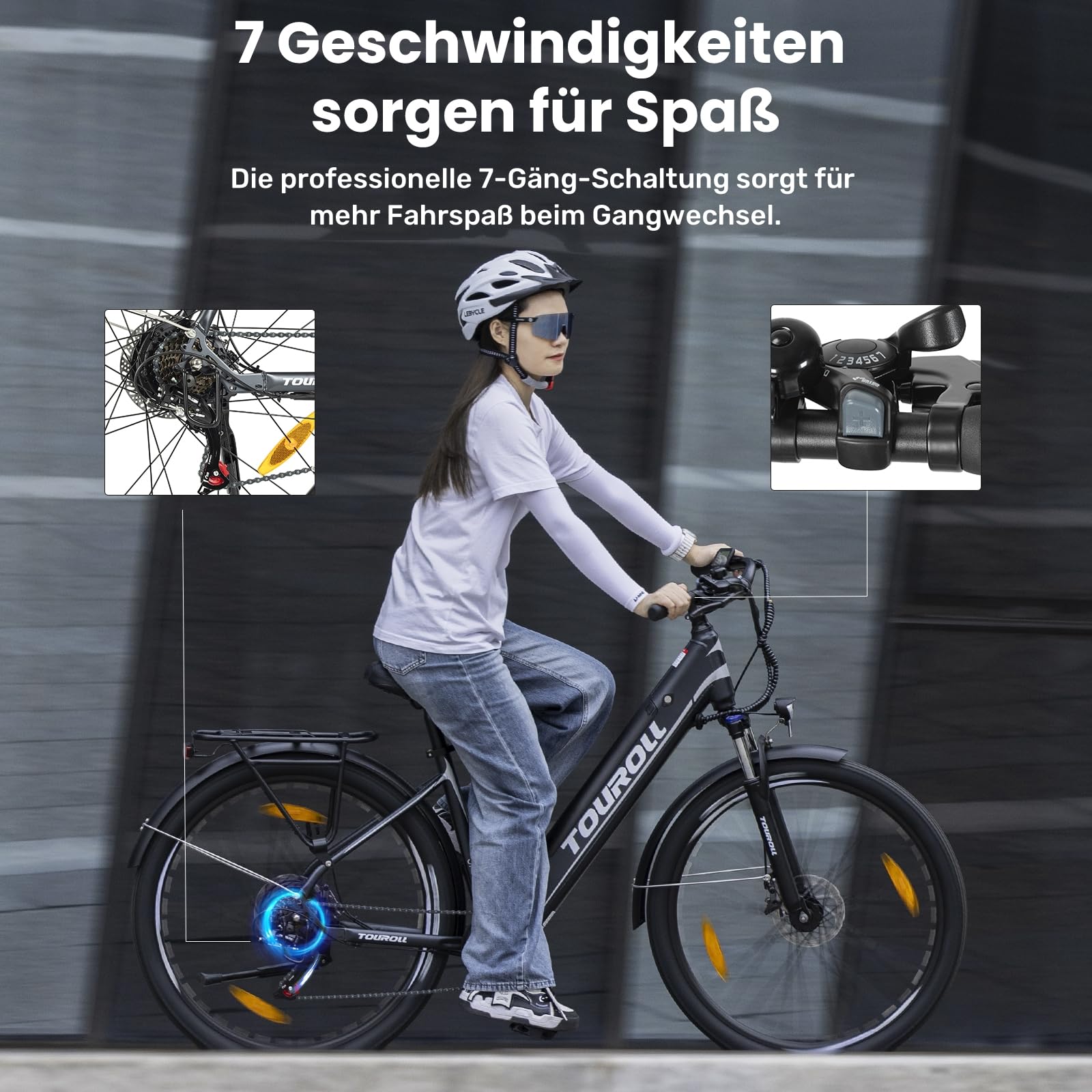 Touroll J1 ST 27,5" E Bike, Elektrofahrrad Trekkingrad E-Bike Herren Damen mit 36V 561.6Wh Akku,100km Reichweite, 250W Motor, E-Fahrrad mit 7-Gang-Getriebe, Pedelec Citybike EBike für Erwachsene