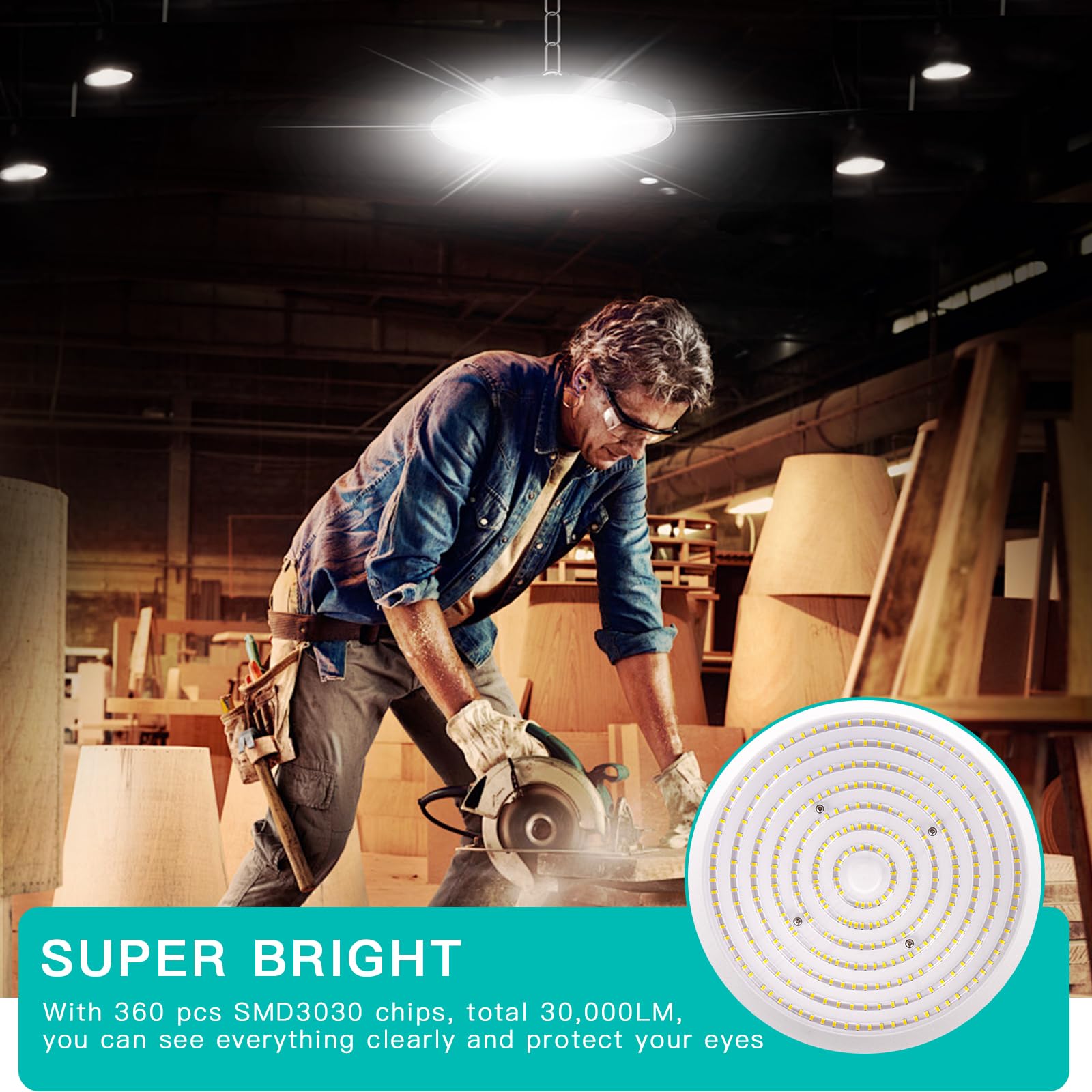 Tayire 300W UFO Industrial LED Floodlight, High Bay Light Workshop Lighting 30000LM Industrial Lamp LED Indoor Chandelier - Image 2