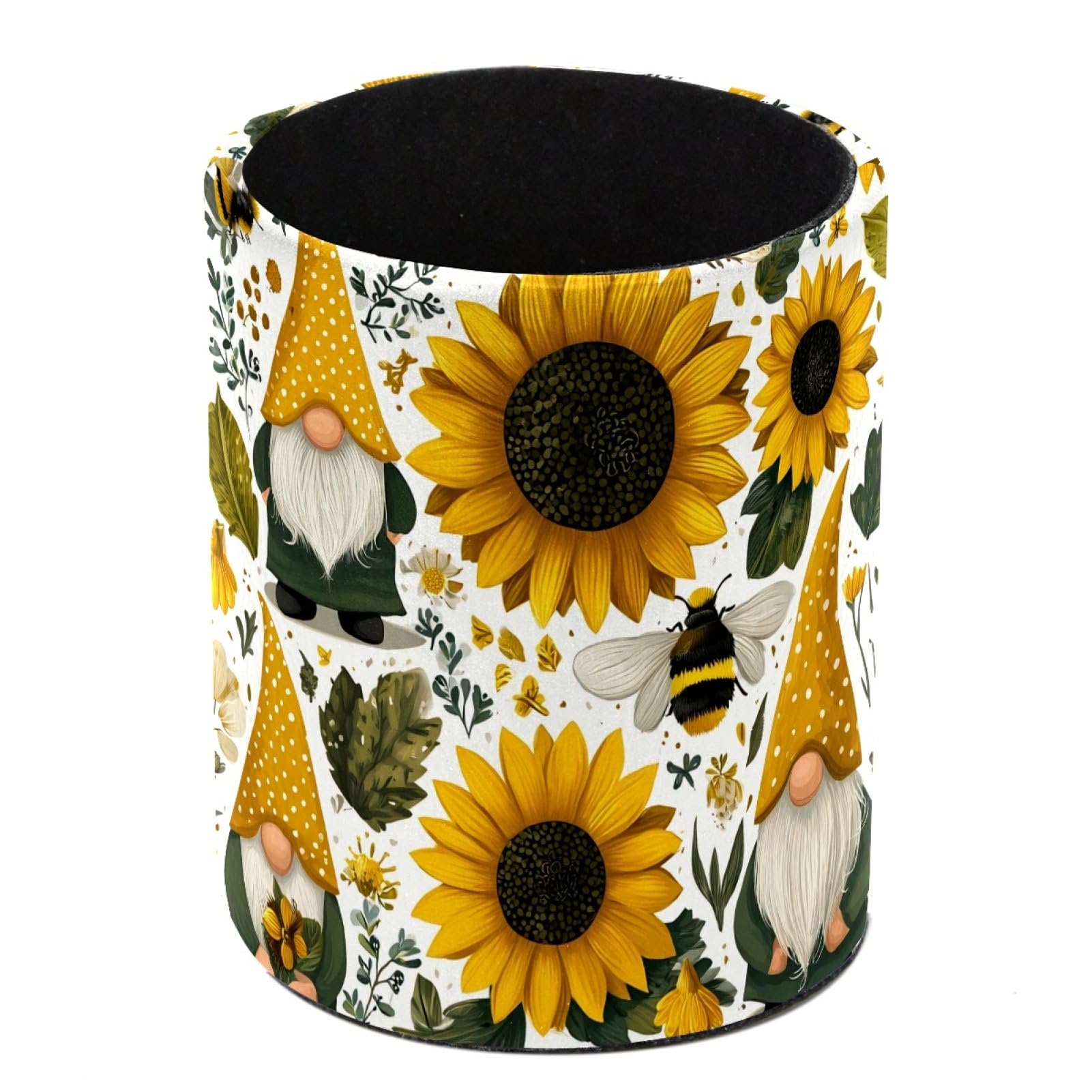 FWJZDSP Gnome Sunflower Bee PU Leather Pencil Organizer, Makeup Brush Holder, Office Decor and Desk Accessories Durable