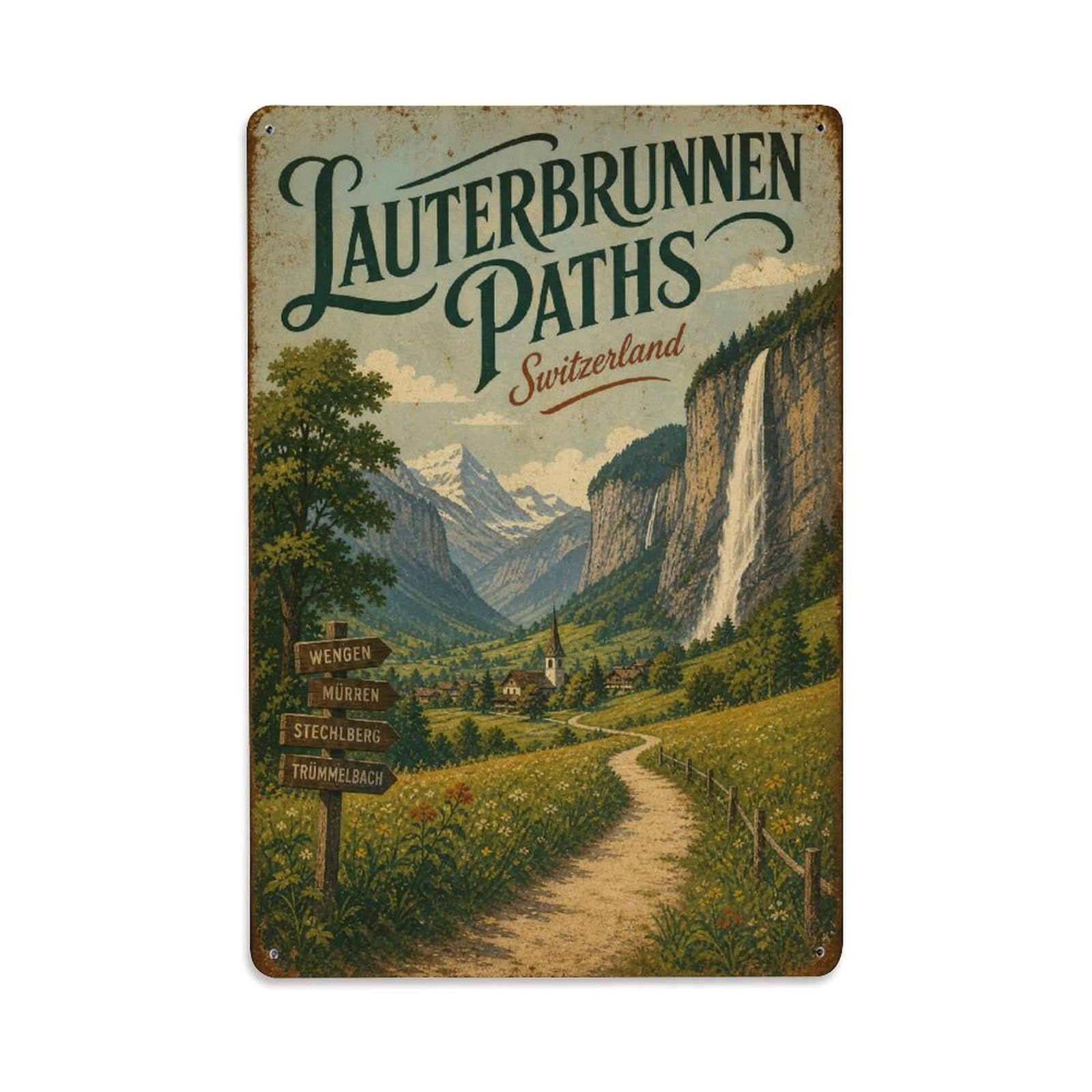 Gead 8X12inch Style Vintage Travel Lauterbrunnen Switzerland Paths Metal Tin Sign