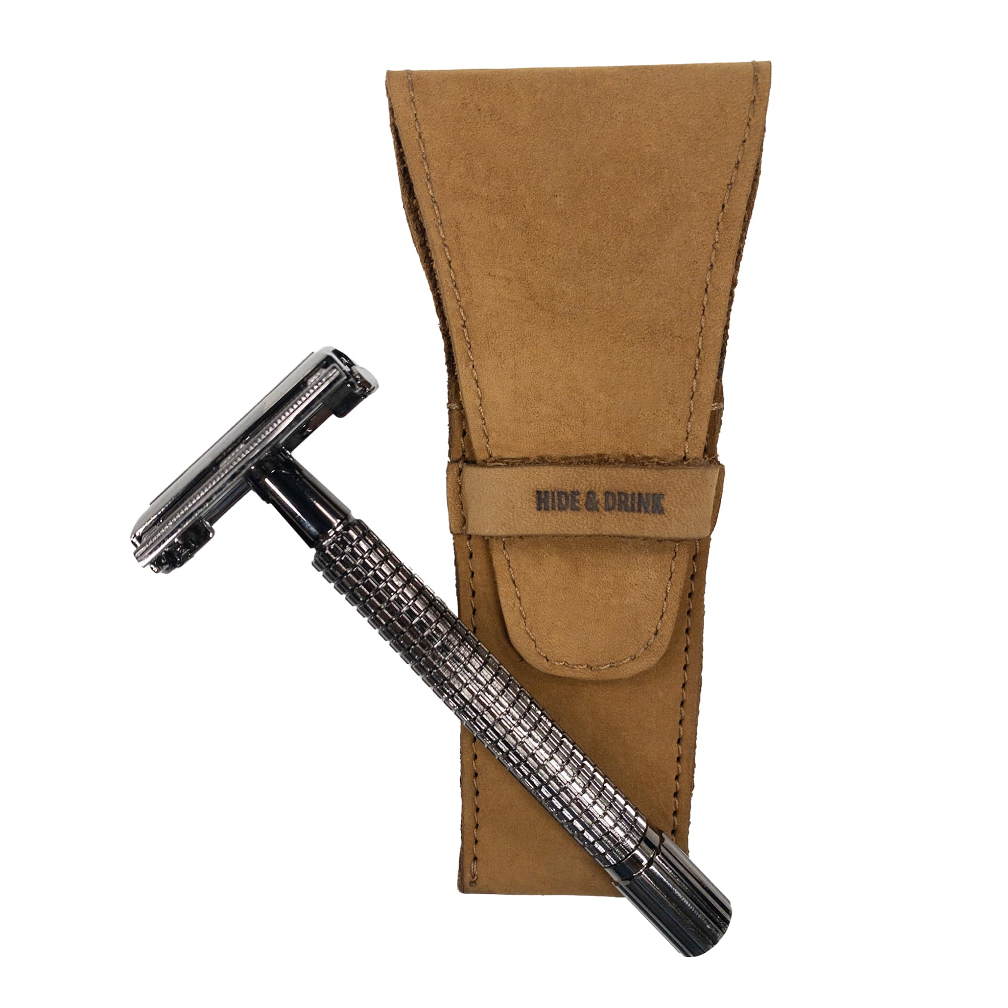 Hide & Drink, funda de cuero de seguridad para maquinilla de afeitar, accesorios de afeitado, esenciales para el cuidado personal, hecho a mano. Incluye 101 años de garantía: tabaco viejo