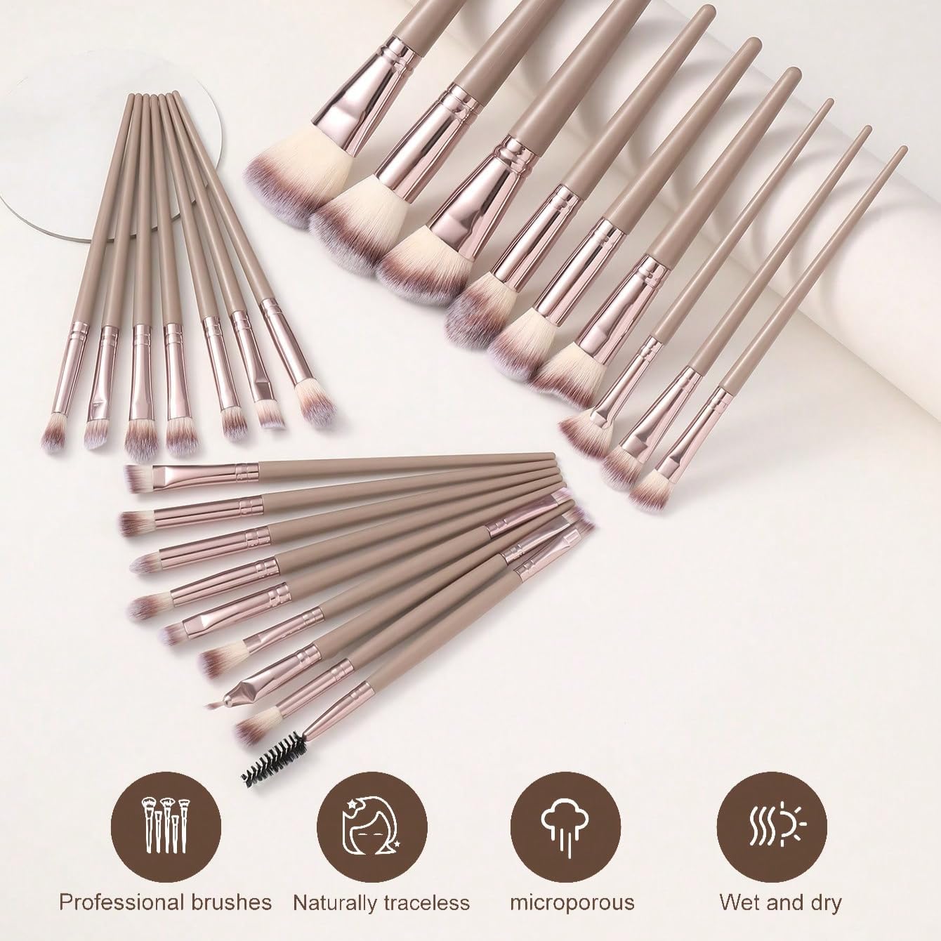 HGHDBT 44Pcs Brown Makeup Brushes Set Professional Makeup Kit Multi-functional Makeup Tool Set with Facial Makeup Accessories, Foundation Makeup Brush Kit Eye and Face Make up Brushes & Tools - Image 3
